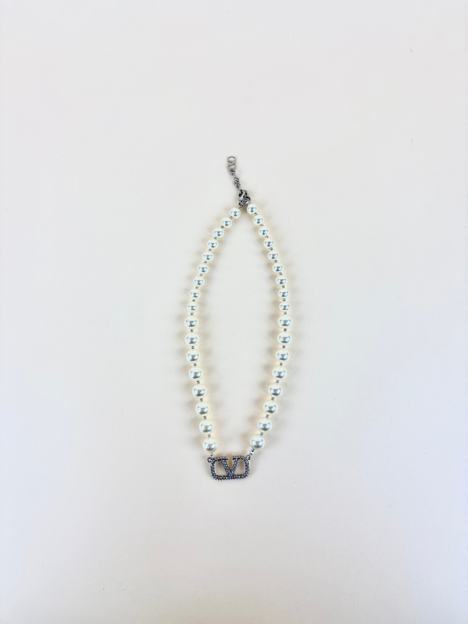Valentino Silver Vlogo Signature Pearl Necklace