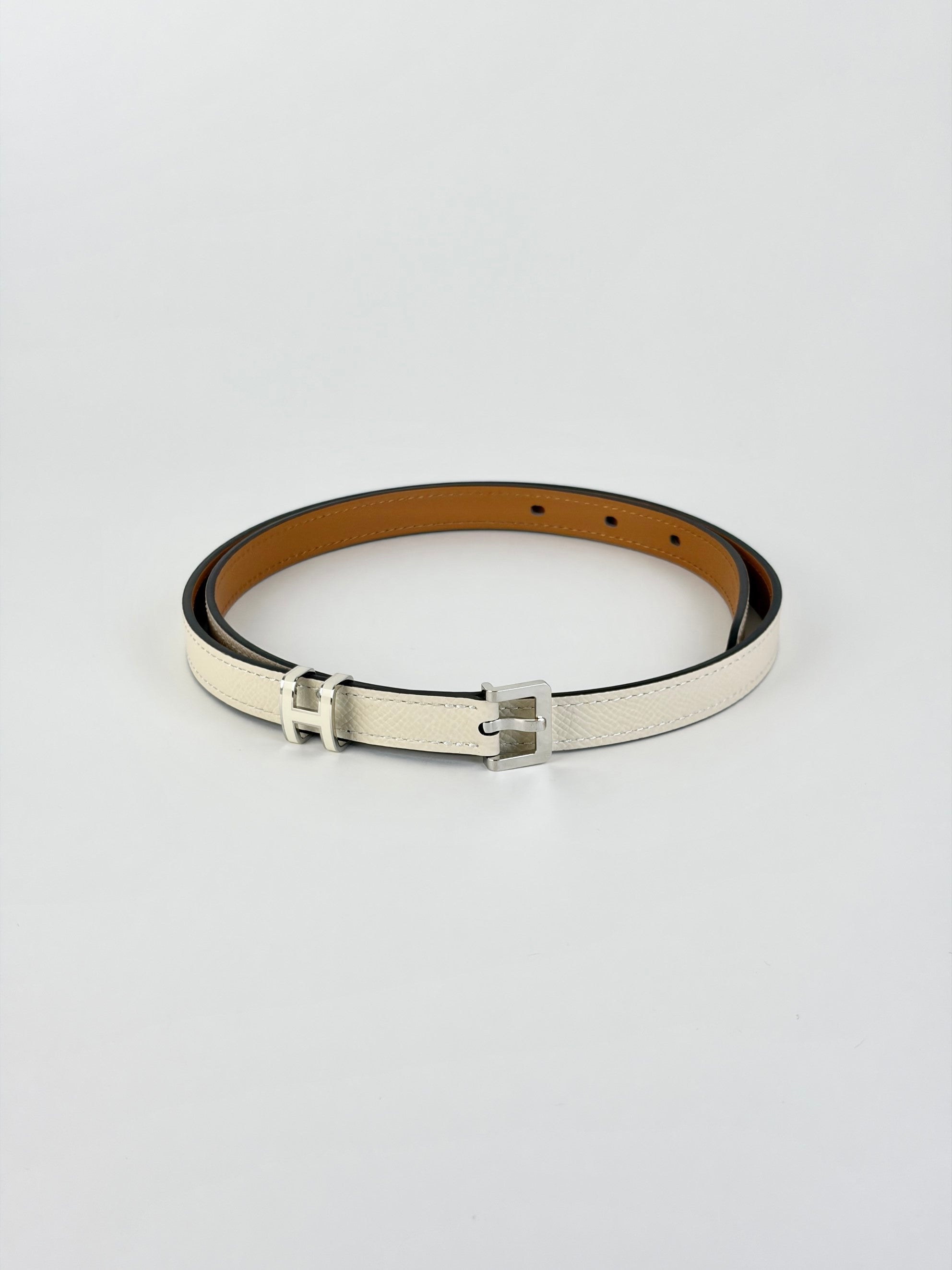 Hermes craie Epson calfskin pop up palladium plated 15mm belt