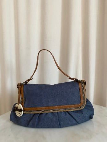 Fendi Bicolor Denim Chef Shoulder Bag W/ Bag Charm