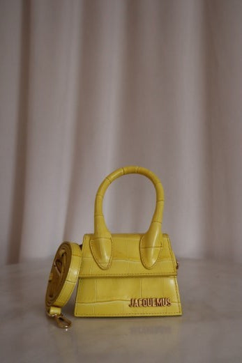 Jacquemus Yellow Croc Embossed Le Chiquito Mini Tote Bag