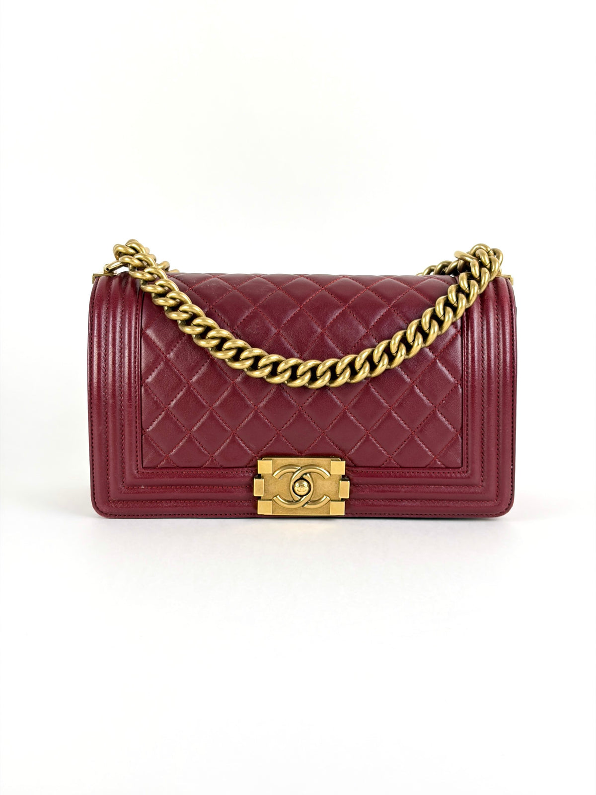 Chanel burgundy boy medium lambskin quilted