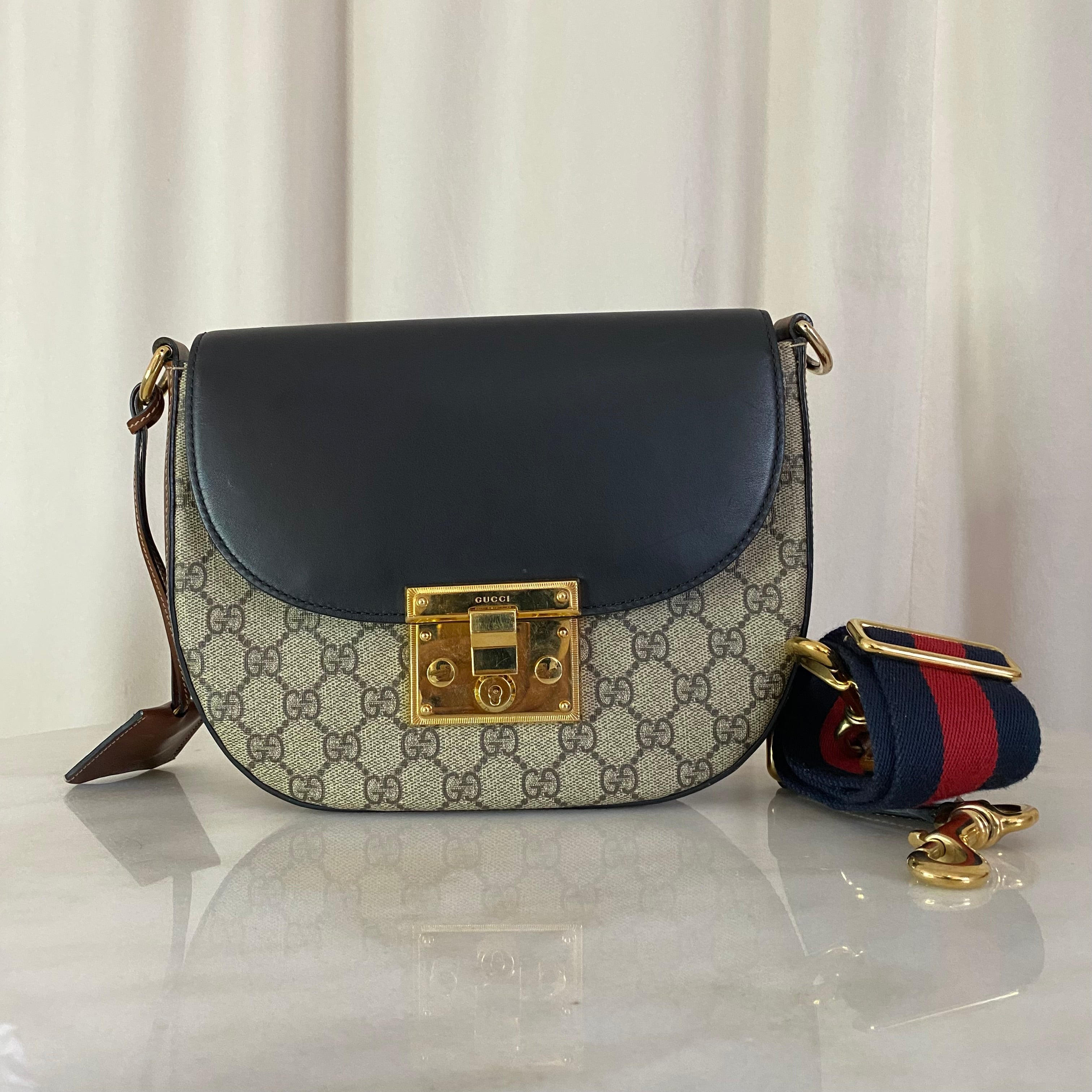 Gucci Tricolor GG Padlock Bag W/ Canvas Strap