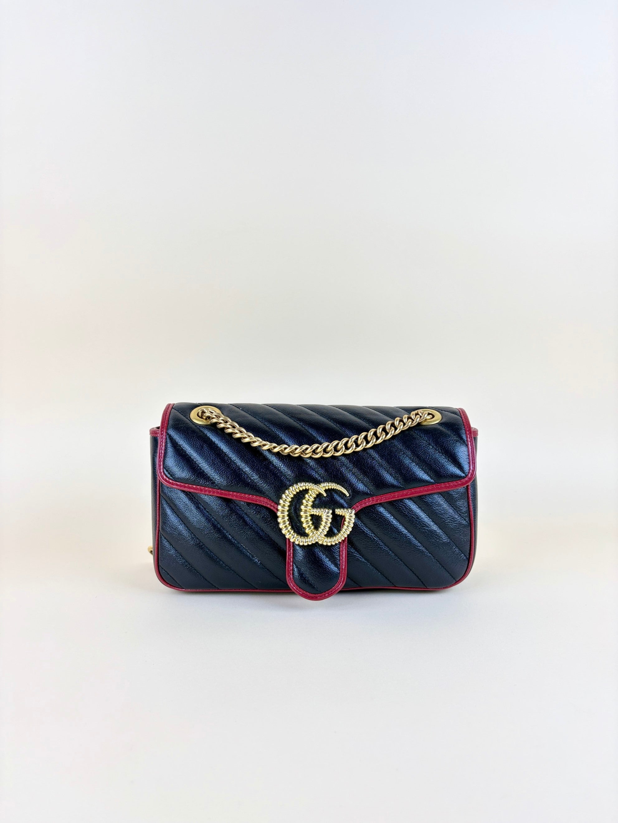 Gucci Black Matelasse Diagonal Small Torchon GG Marmont Shoulder Bag