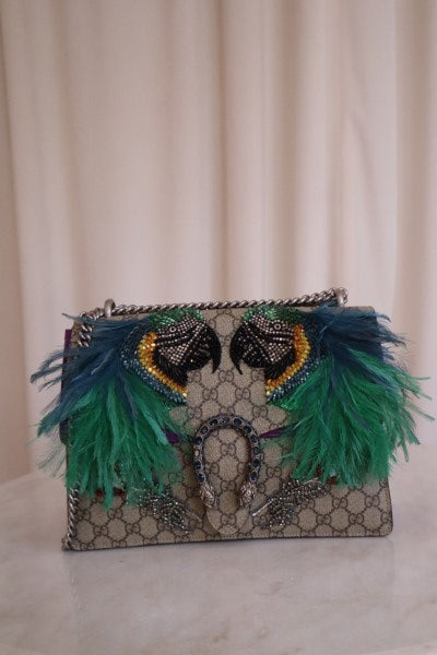 Gucci GG Supreme Monogram Feather Embroidered Parrot Dionysus Bag