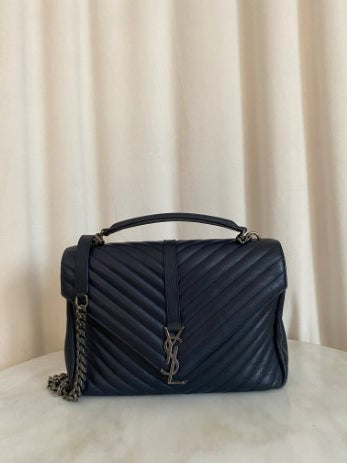 YSL Dark Blue College Large Top Handle Bag