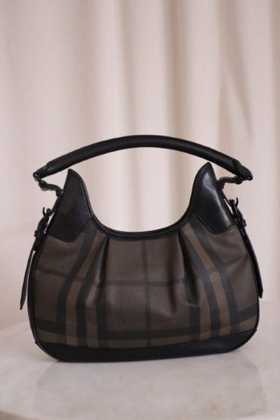 Burberry Black Smoked Check Brooklyn Hobo Trench Bag