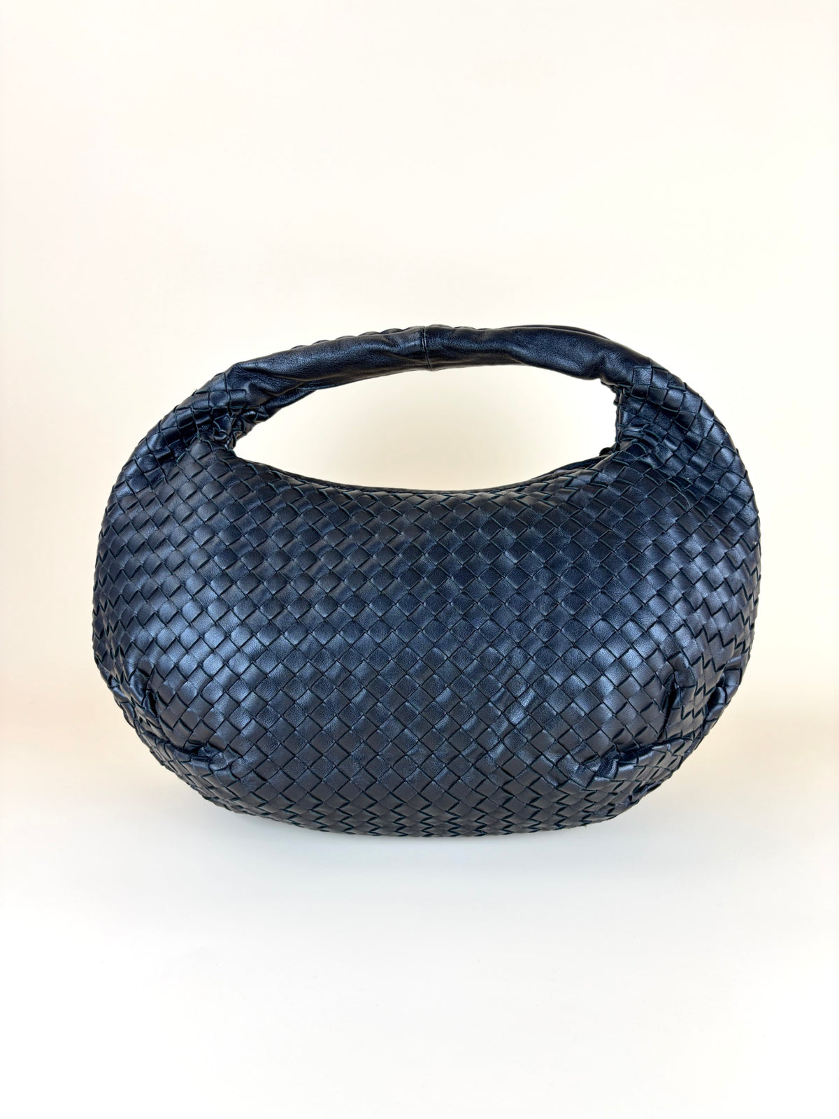 Bottega Veneta black Intrecciato woven nappa leather meduim belly veneta hobo bag