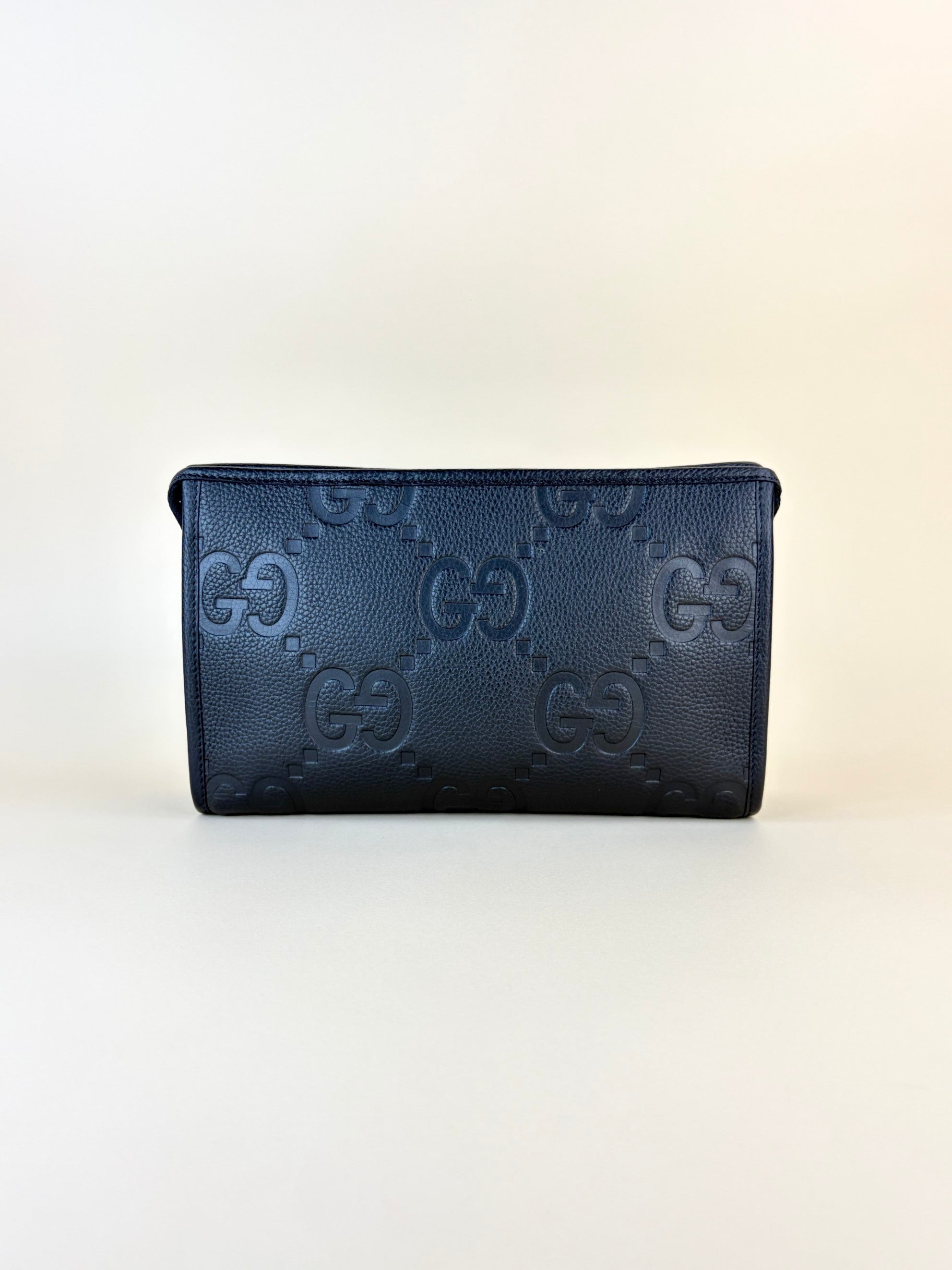 Gucci black leather jumbo gg pouch