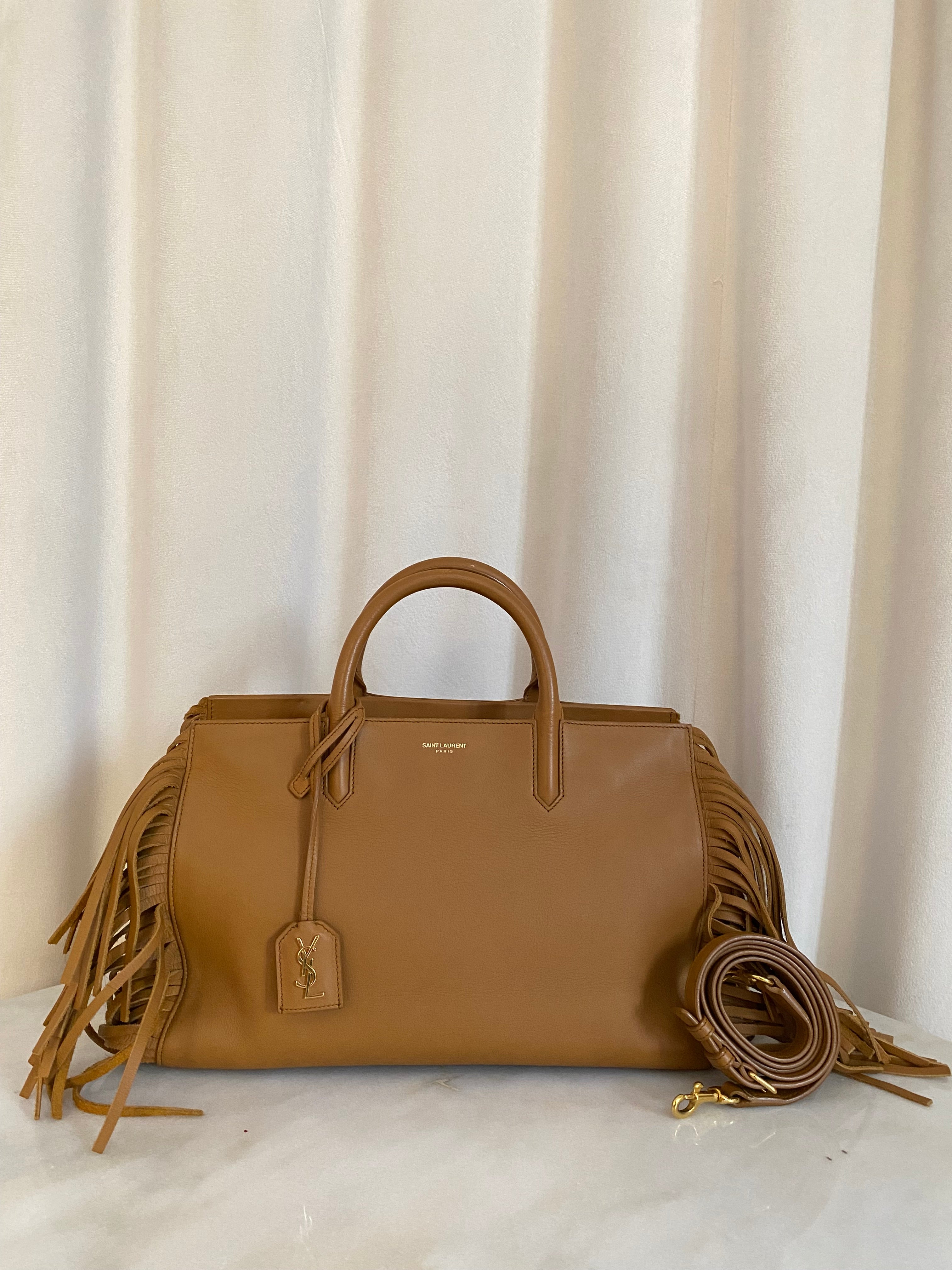 YSL Brown Fringe Rive Gauche Cabas Bag