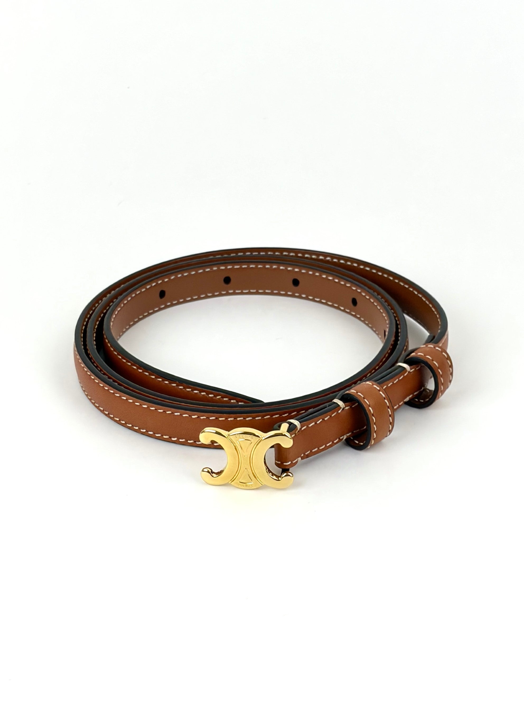 Celine brown taurillon leather triomphe 13mm belt
