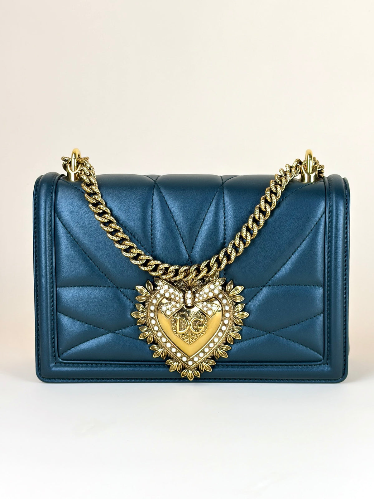 Dolce & Gabbana dark green quilted nappa medium devotion shoulder bag