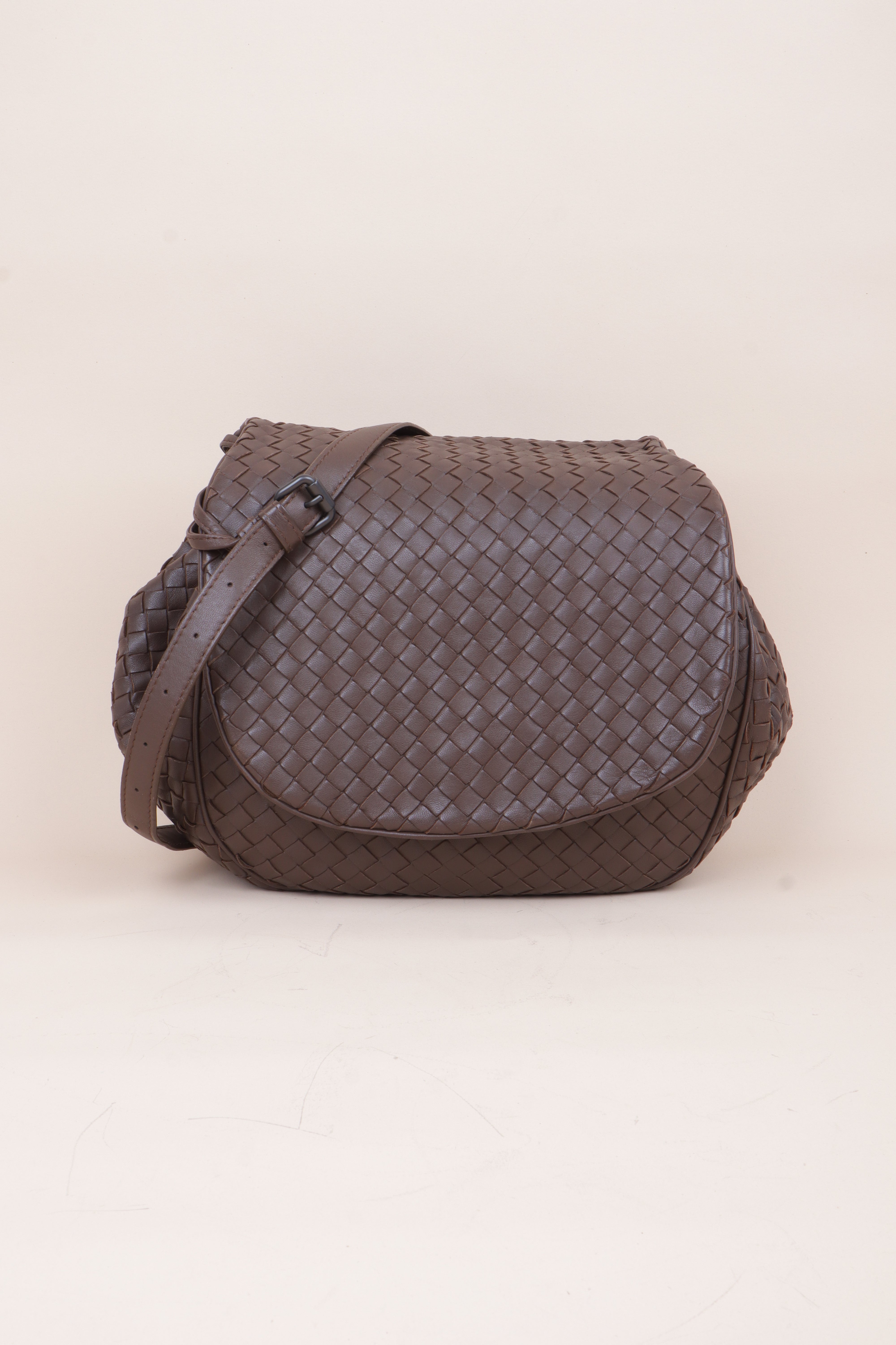 Bottega Veneta Brown Intrecciato Flap Messenger Small Crossbody Bag