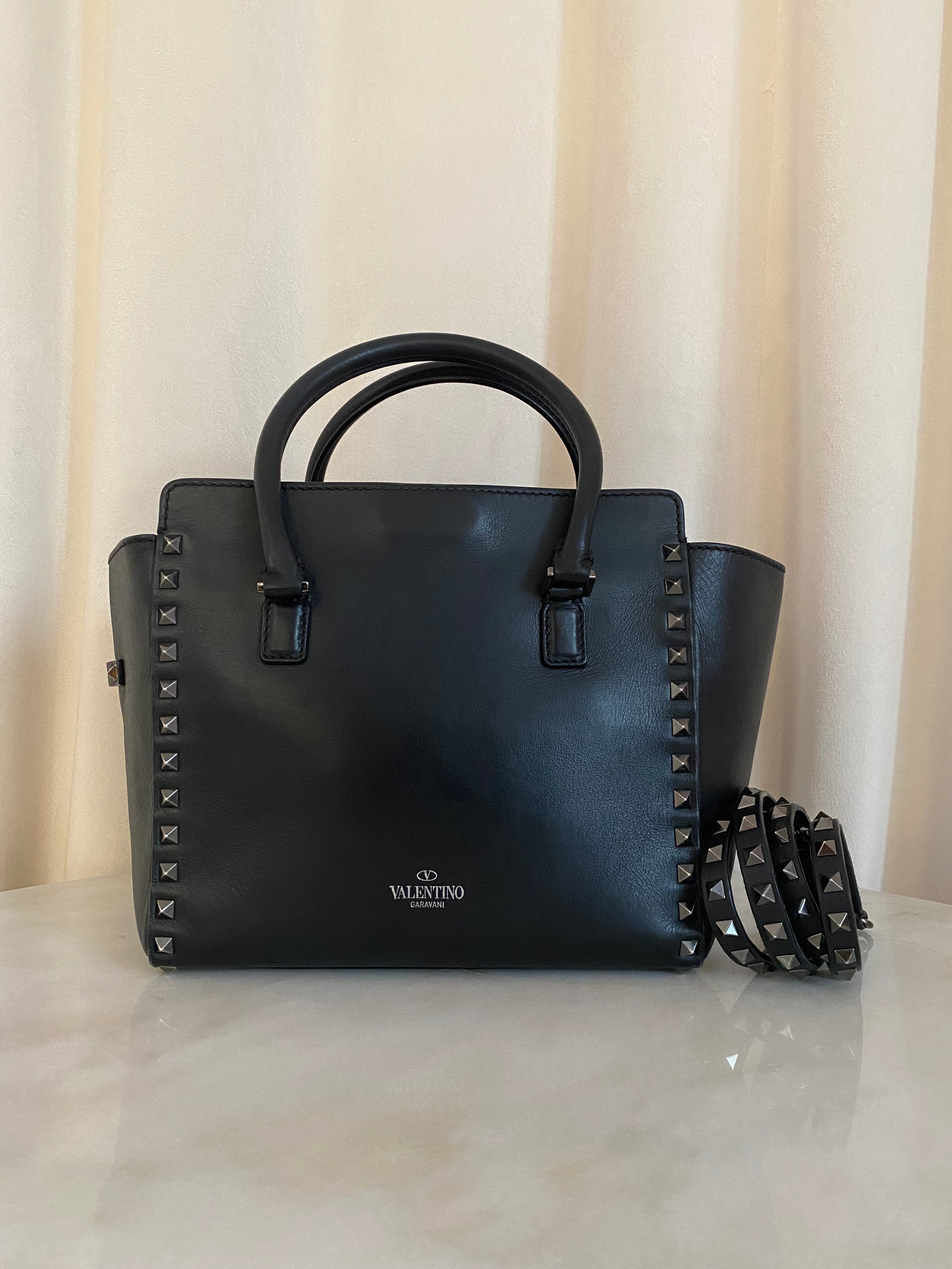 Valentino Black Studded Tote Crossbody Bag