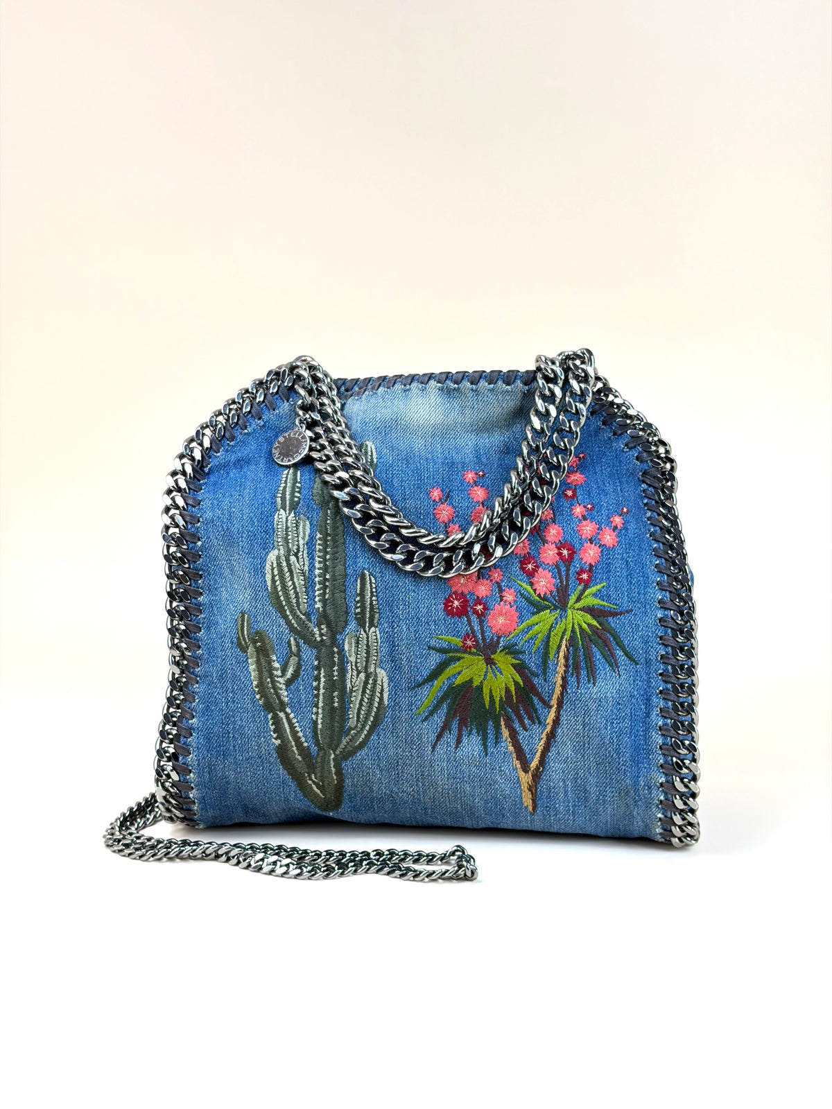 Stella McCartney blue denim mini Falabella embroidered cactus Bag