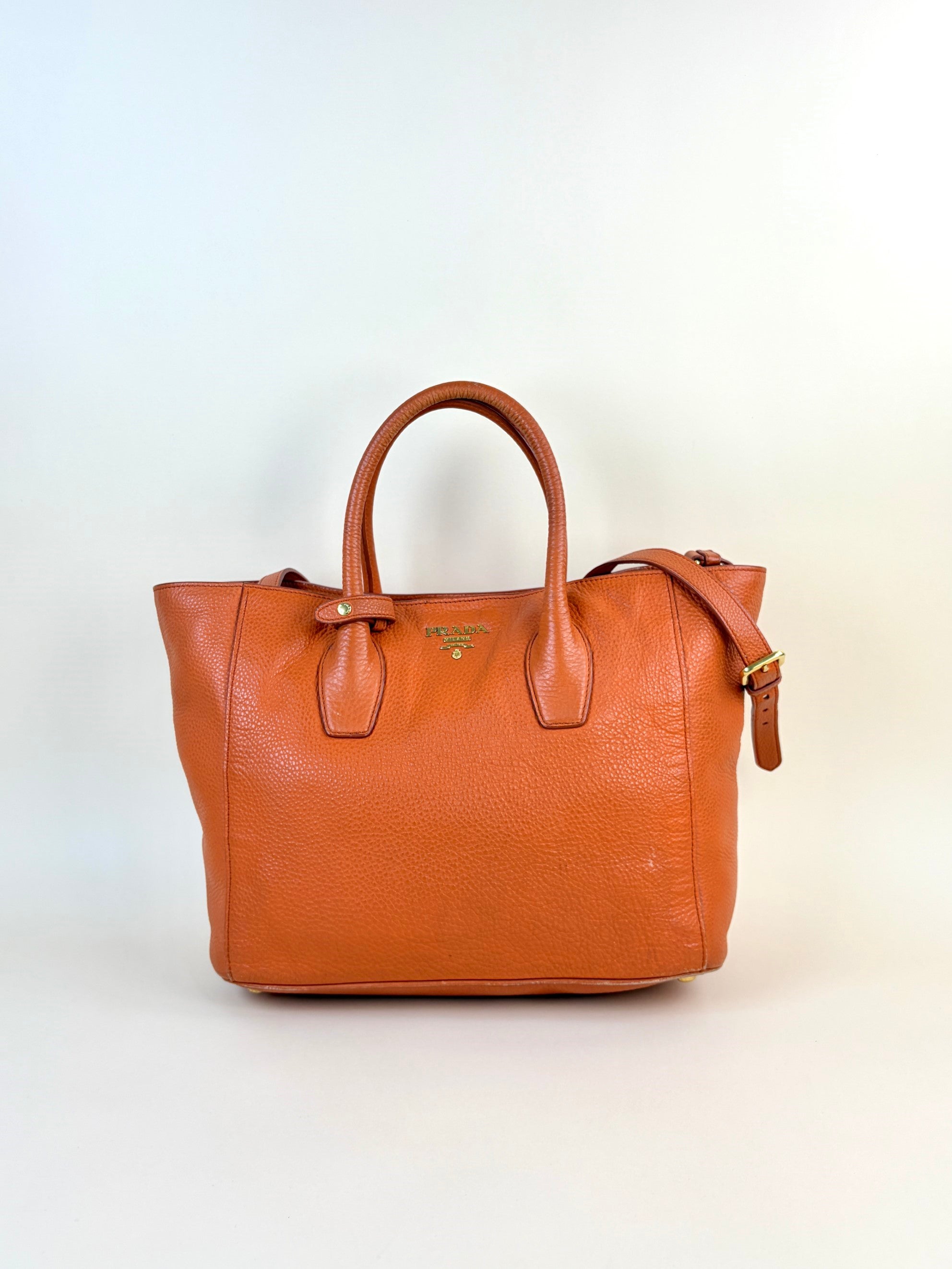 Prada Papaya Vitello Daino Shopping Tote Bag