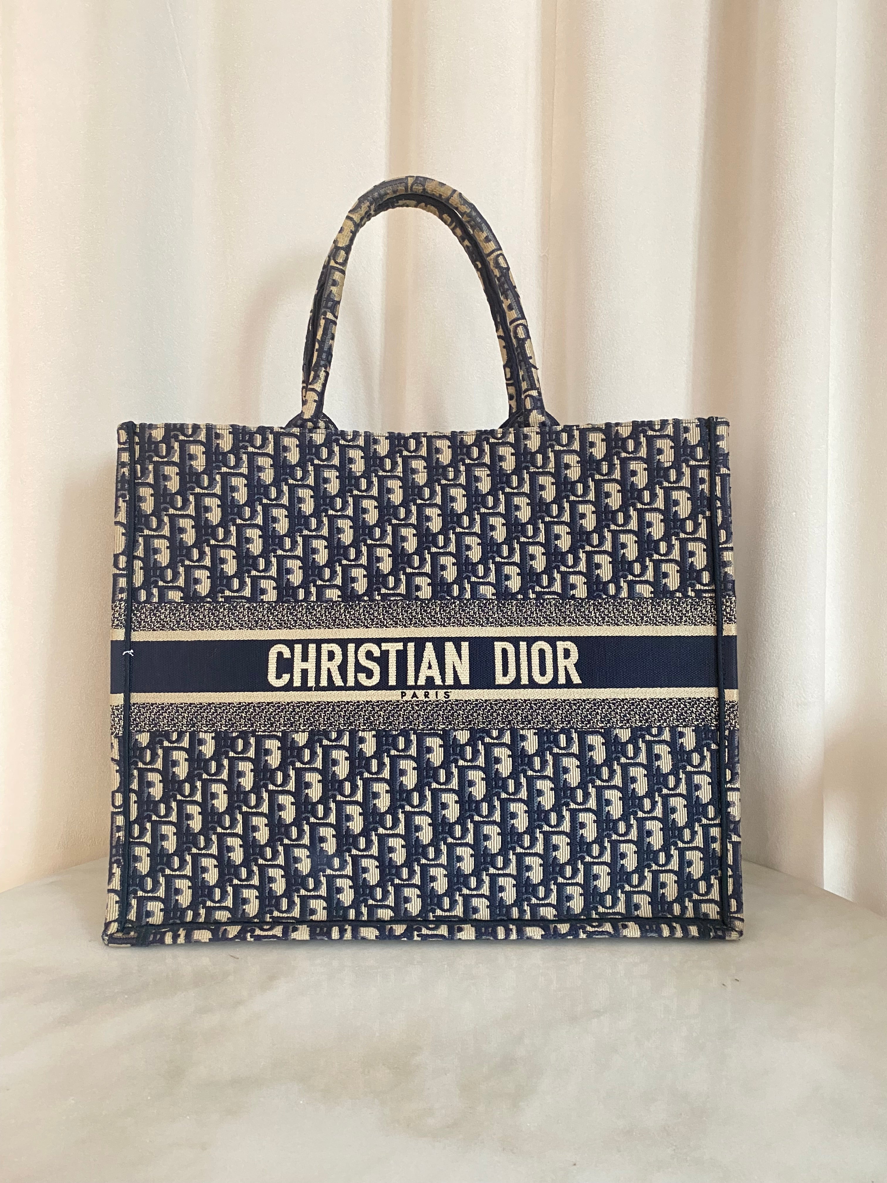 Christian Dior Navy Blue Oblique Book Tote Large Bag