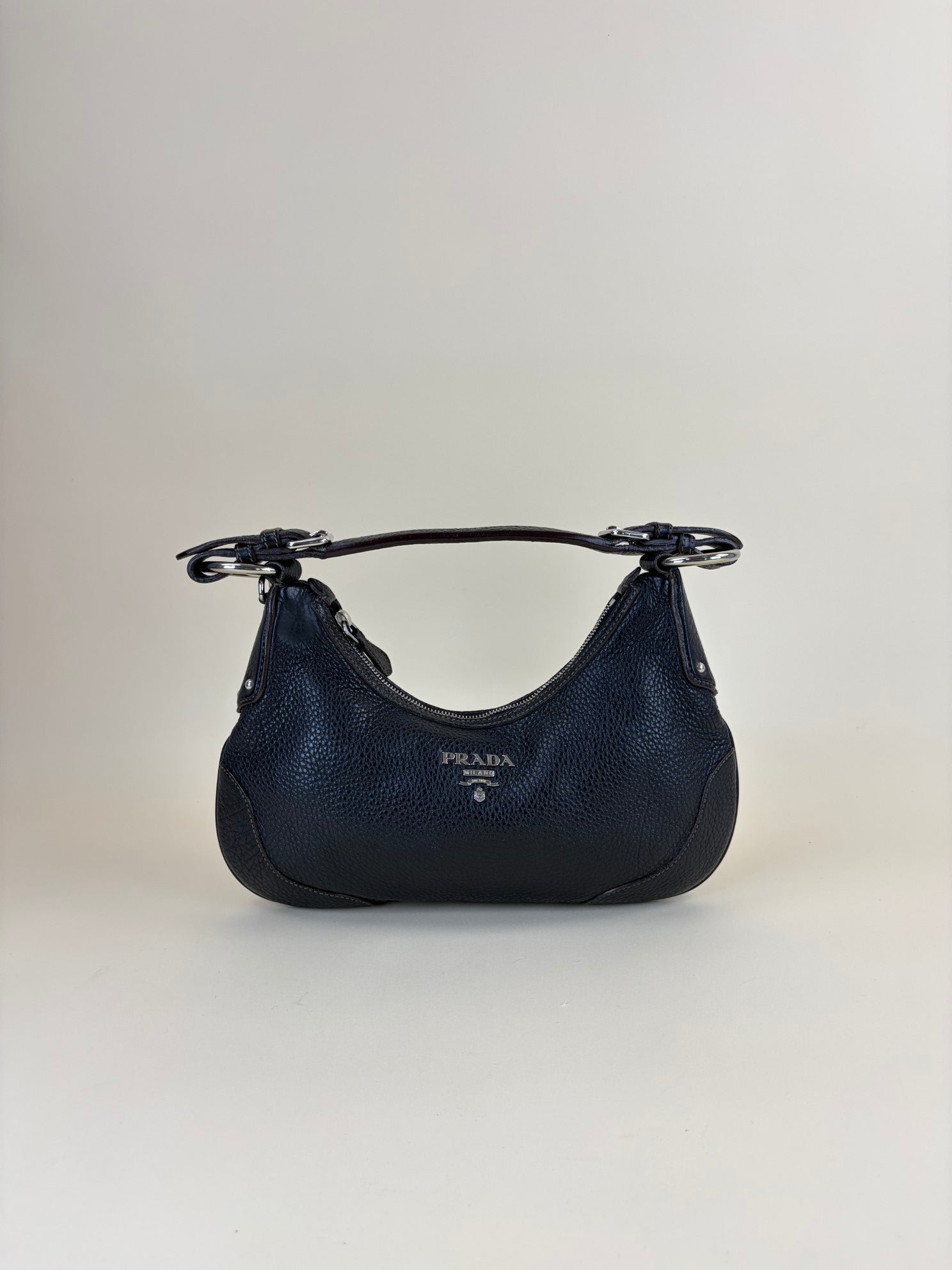 prada zip black shoulder hobo bag