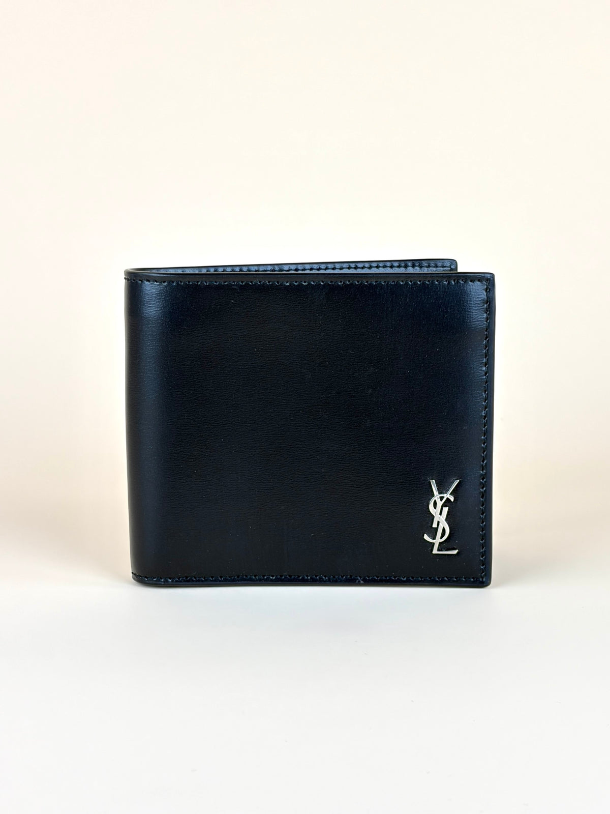 YSL black shiny leather tiny Cassandre east west wallet