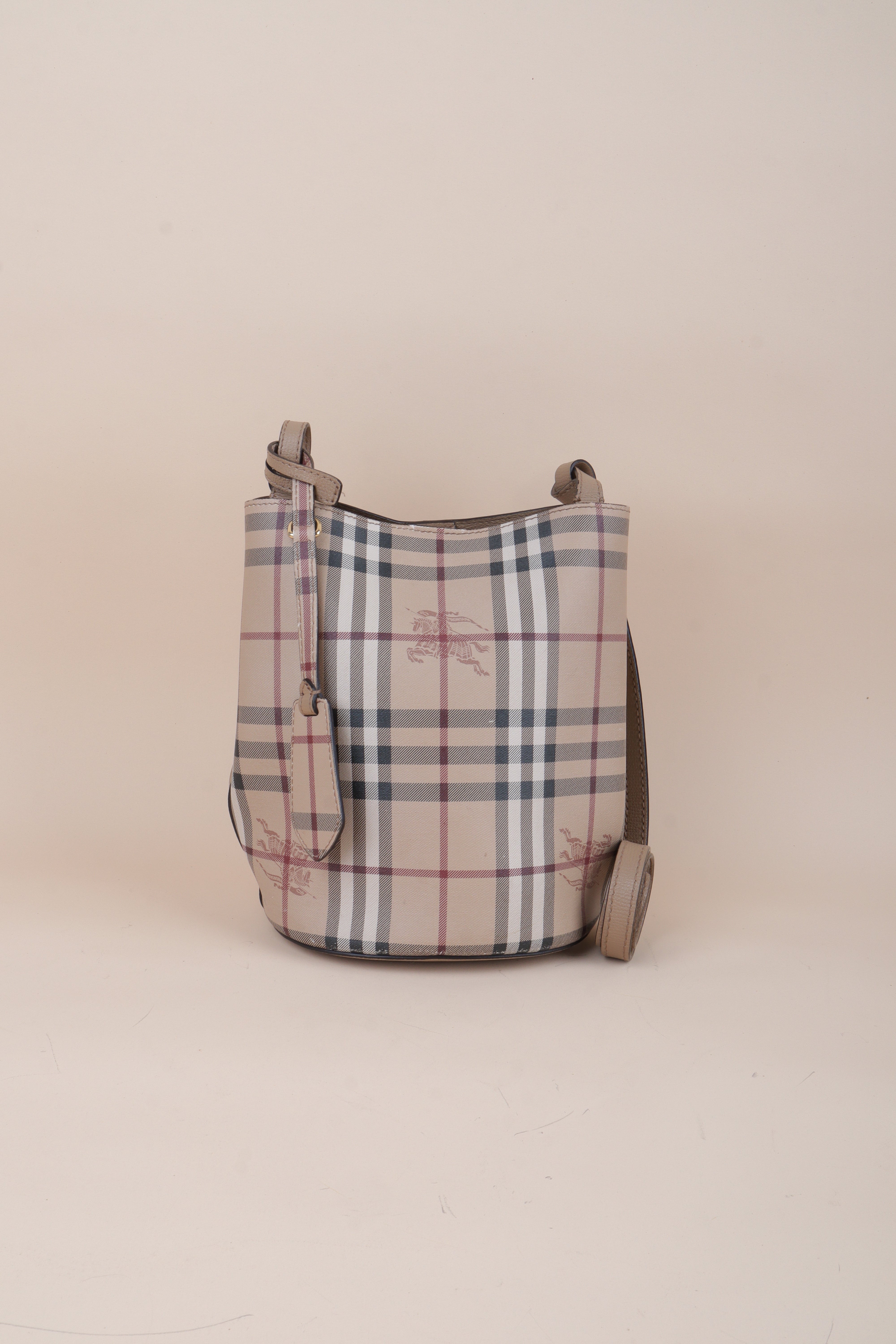 Burberry Beige Lorne Small Nova Check Bucket Bag