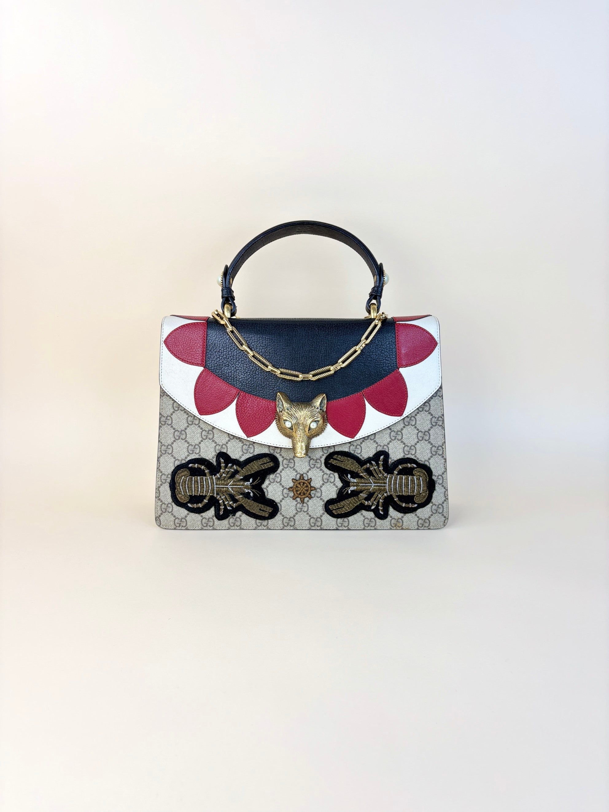 Gucci gg supreme medium monogram goat skin pearl fox brioche