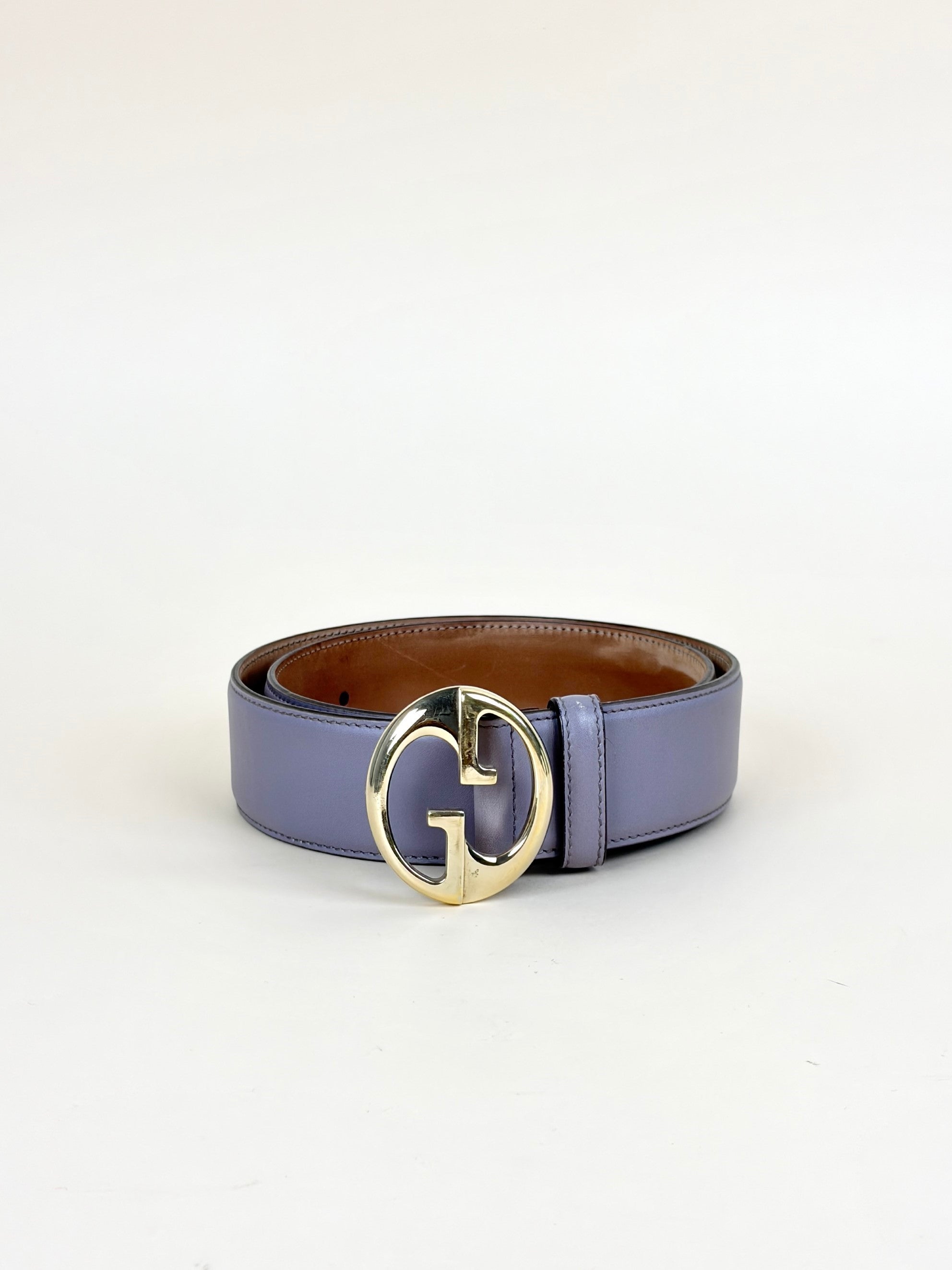 Gucci grey leather interlocking belt