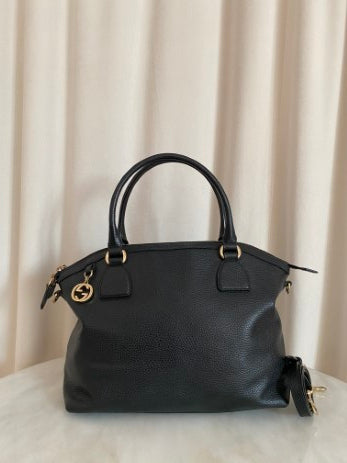 Gucci Black Tote Charm Dome Satchel Bag