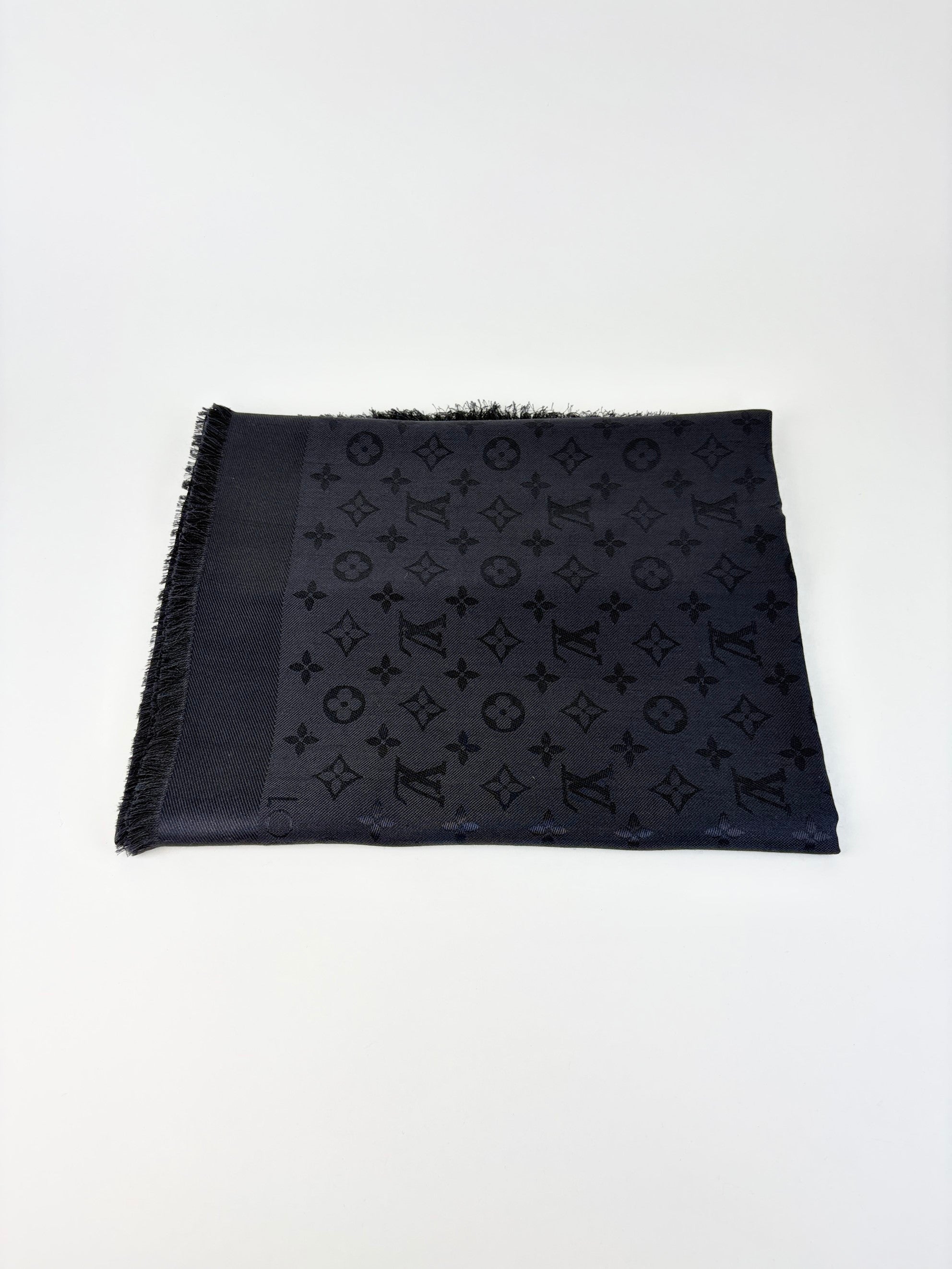 Louis Vuitton blue marine  Monogram classic wool sillk shawlScarf