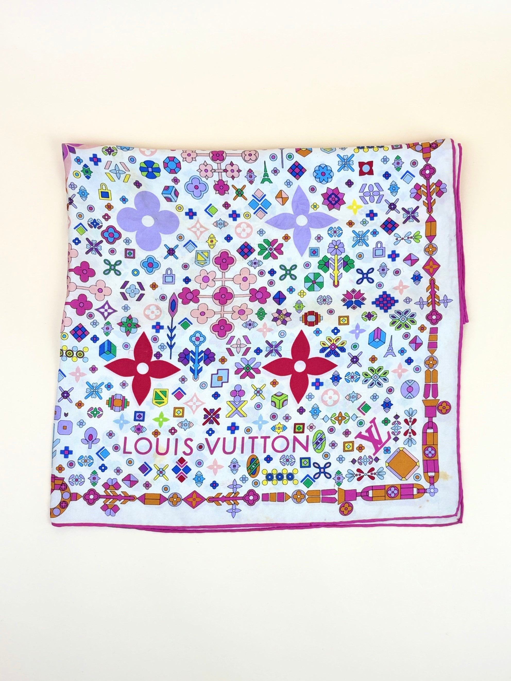 louis Vuitton lv x tm super flat multicolor silk square scarf