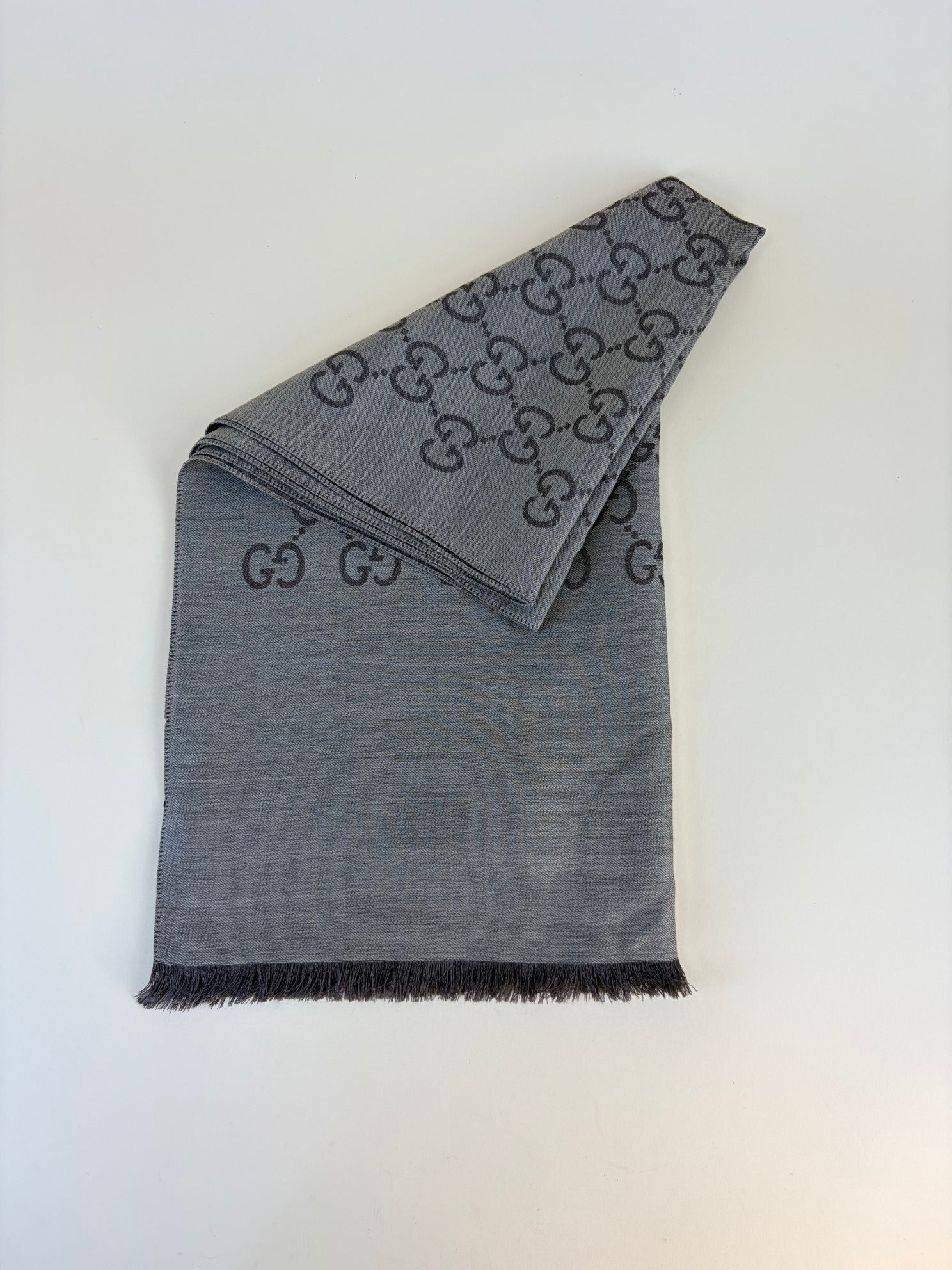 Gucci grey/brown GG Monogram Silk Wool Scarf