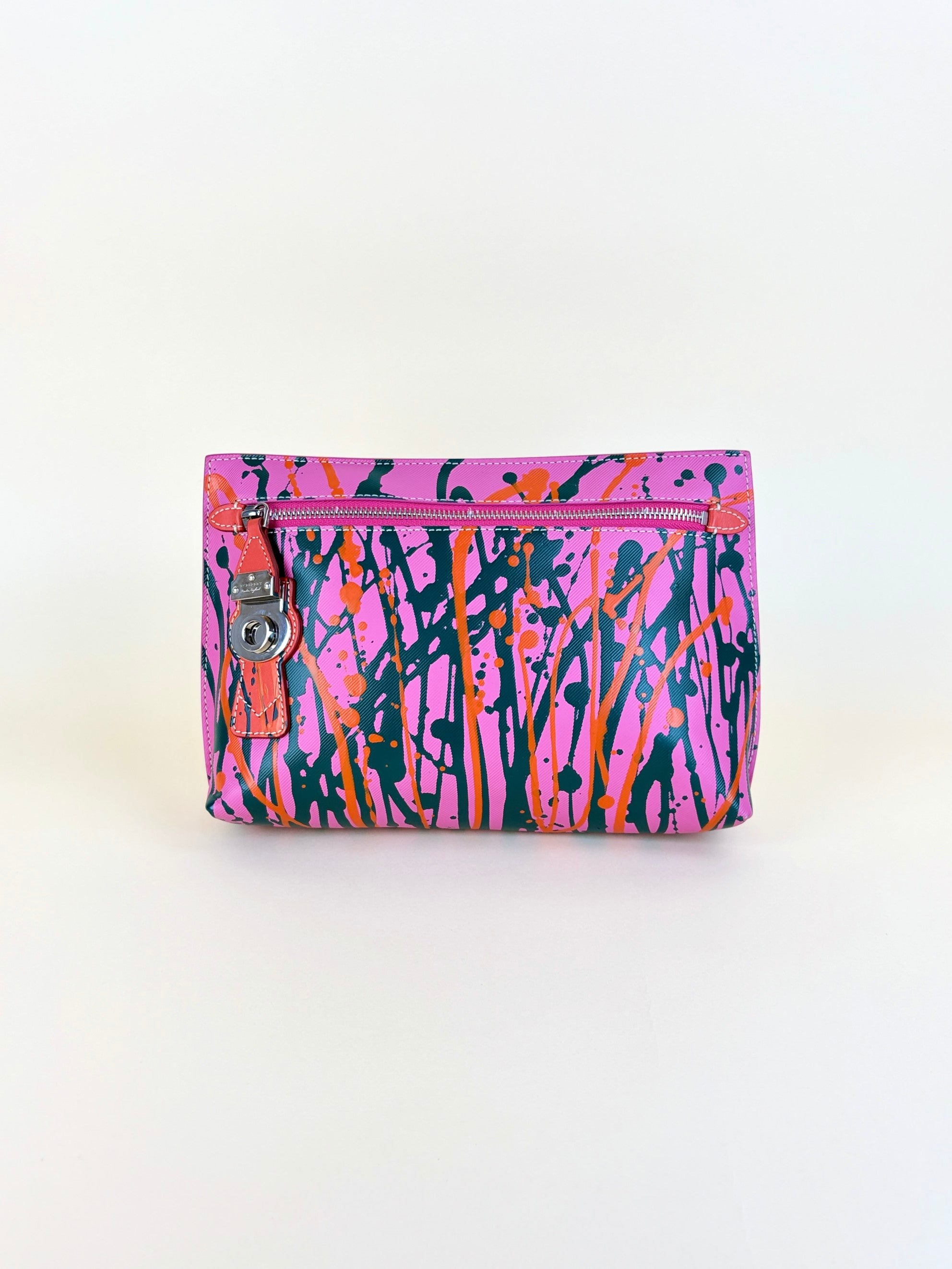 Burberry pink painted prainted splatter Leather cosmetic pouch