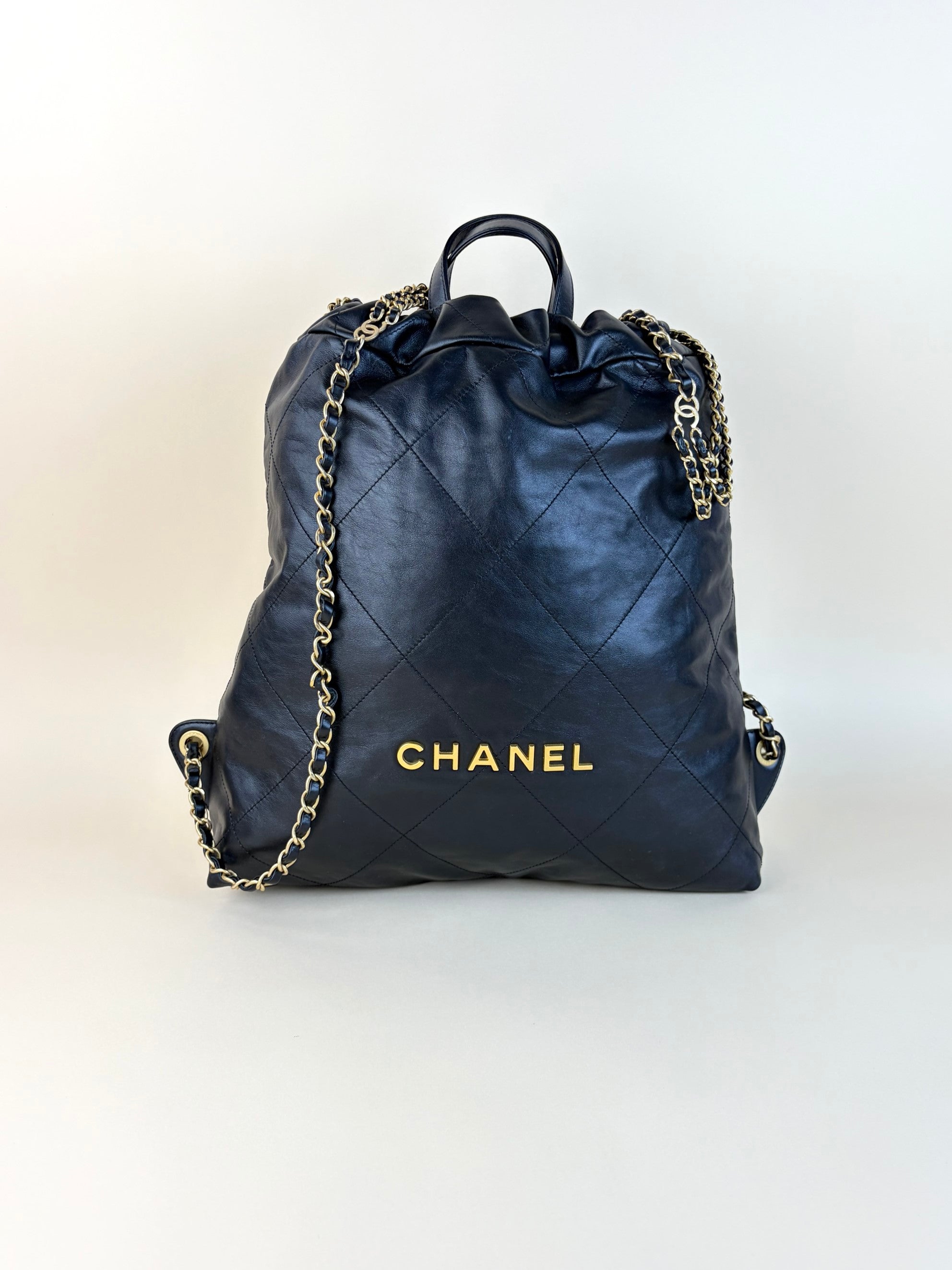 Chanel Black zz chinny calfskin quilted Backpack Bag