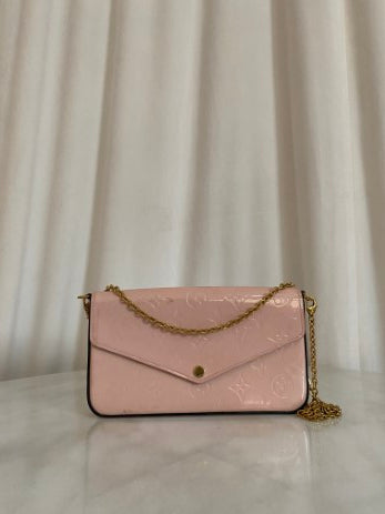 Louis Vuitton Pink Pochette Felicie Mini Vernis Chain Wallet