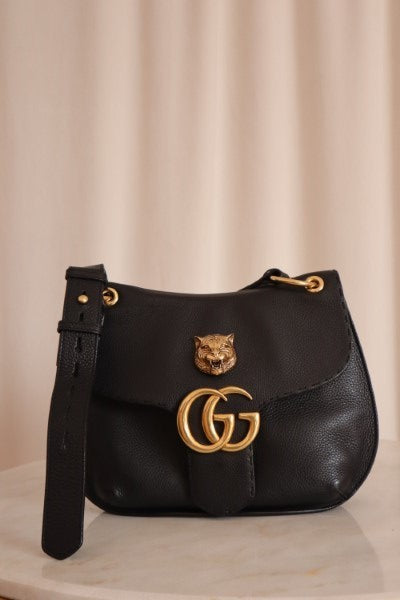 Gucci Black GG Marmont Cellarius Feline Flap Bag