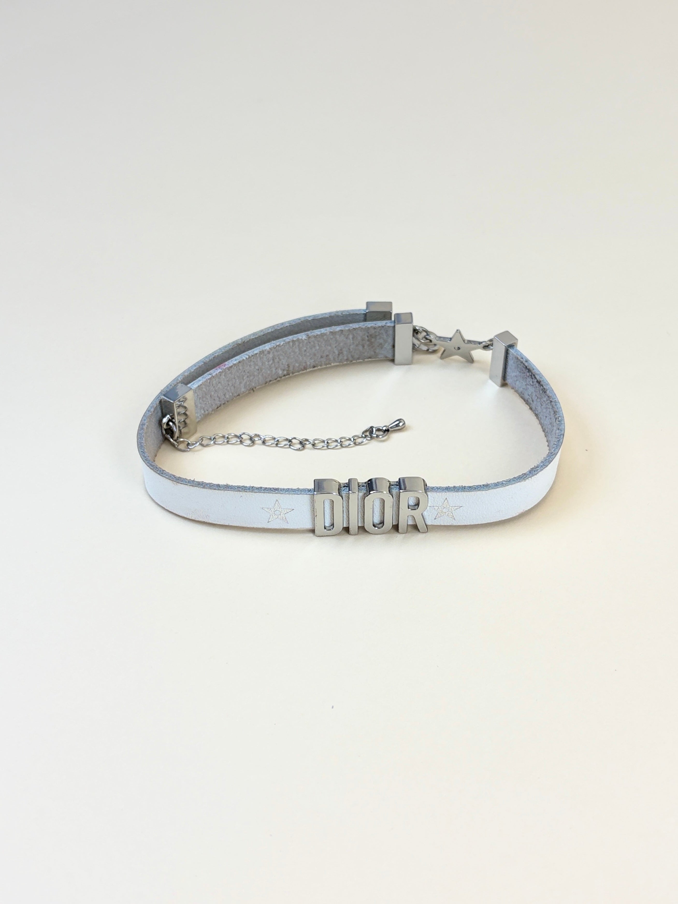 Christian Dior white leather star bracelet/choker