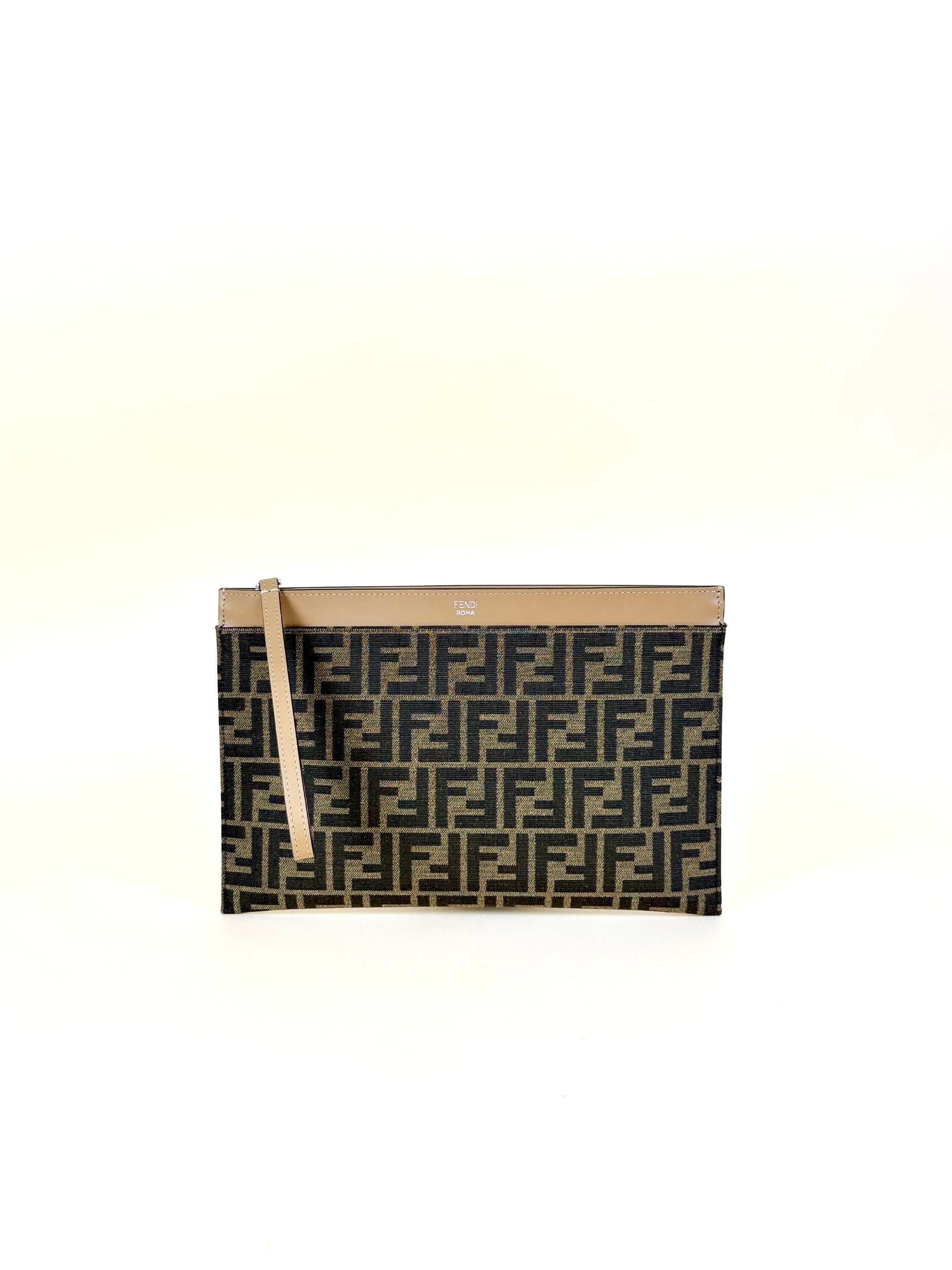 Fendi Brown Tobacco Jacquard FF Flat Medium Pouch