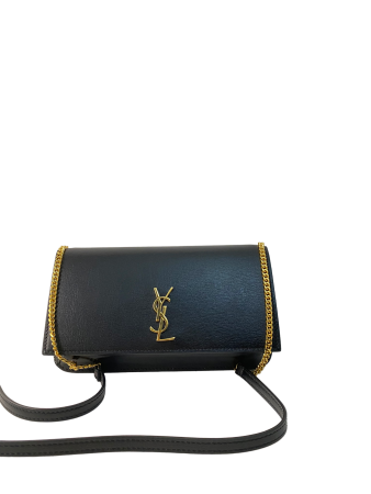 YSL black phone holder with strap in smooth leather