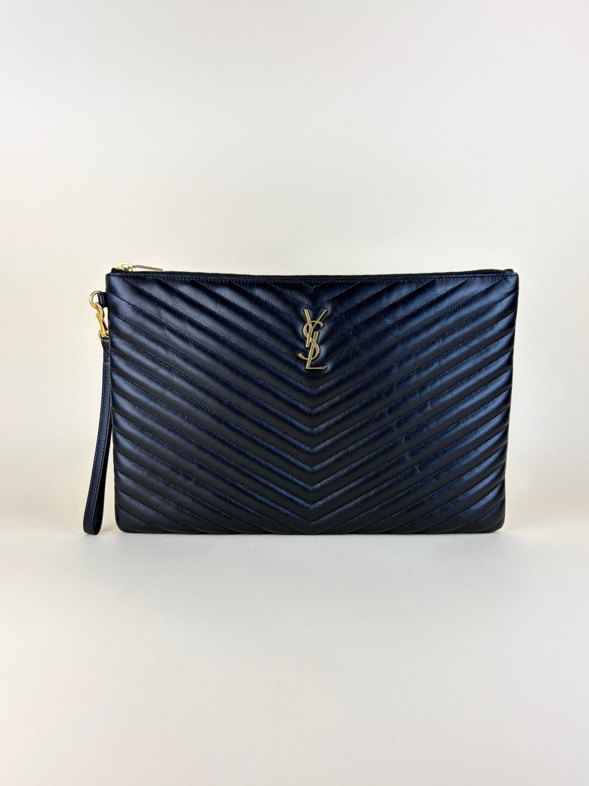 ysl black Cassandra matelassé document holder