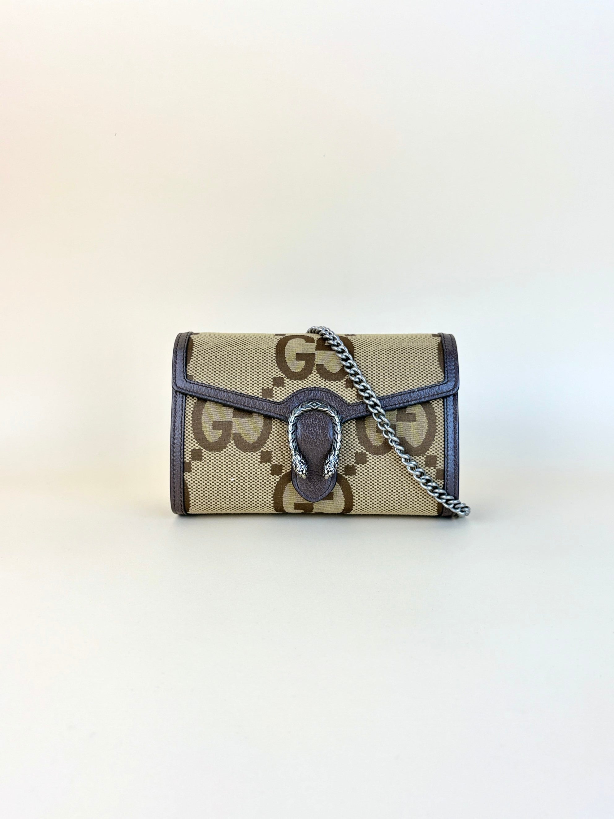 Gucci Tricolor Monogram GG Jumbo Dionysus Mini Chain Wallet