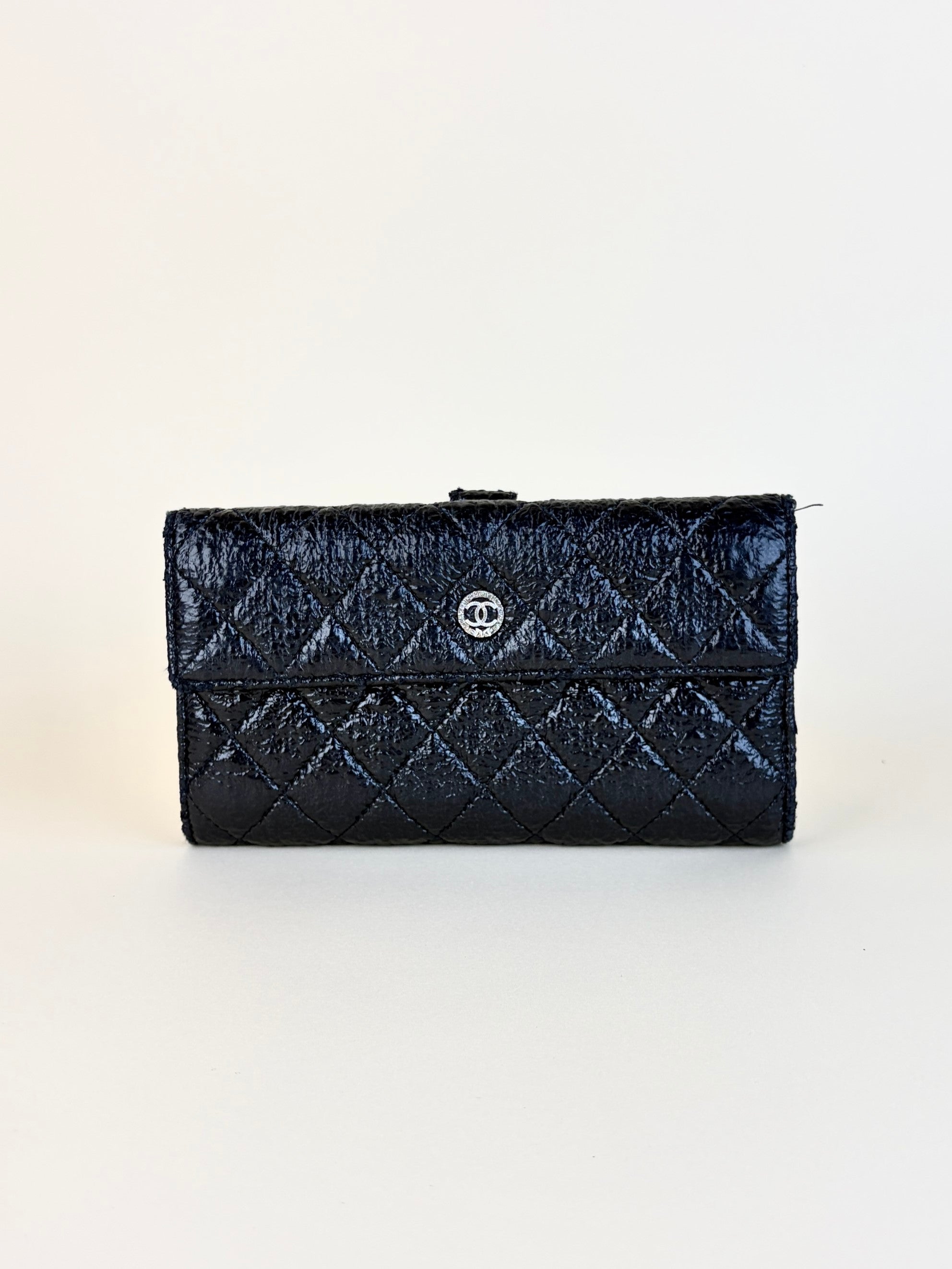 Chanel black new button bi-fold coated tweed wallet