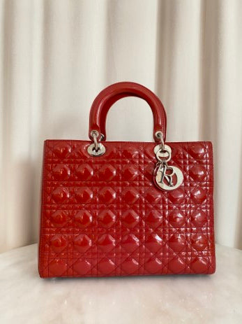 Christian Dior Red Lady Dior Large Bag