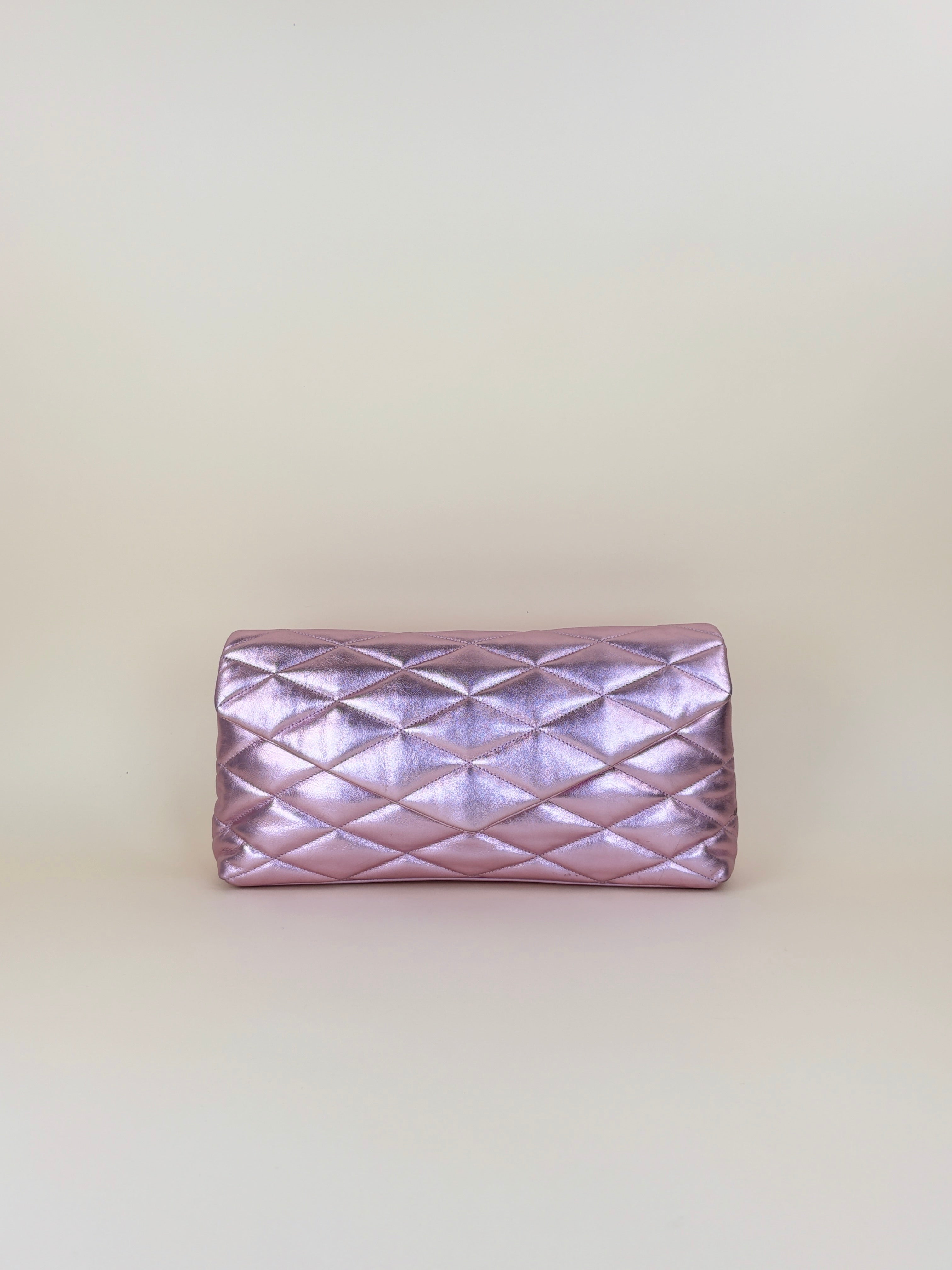 YSL Metallic Pink Envelope Large Pouch
