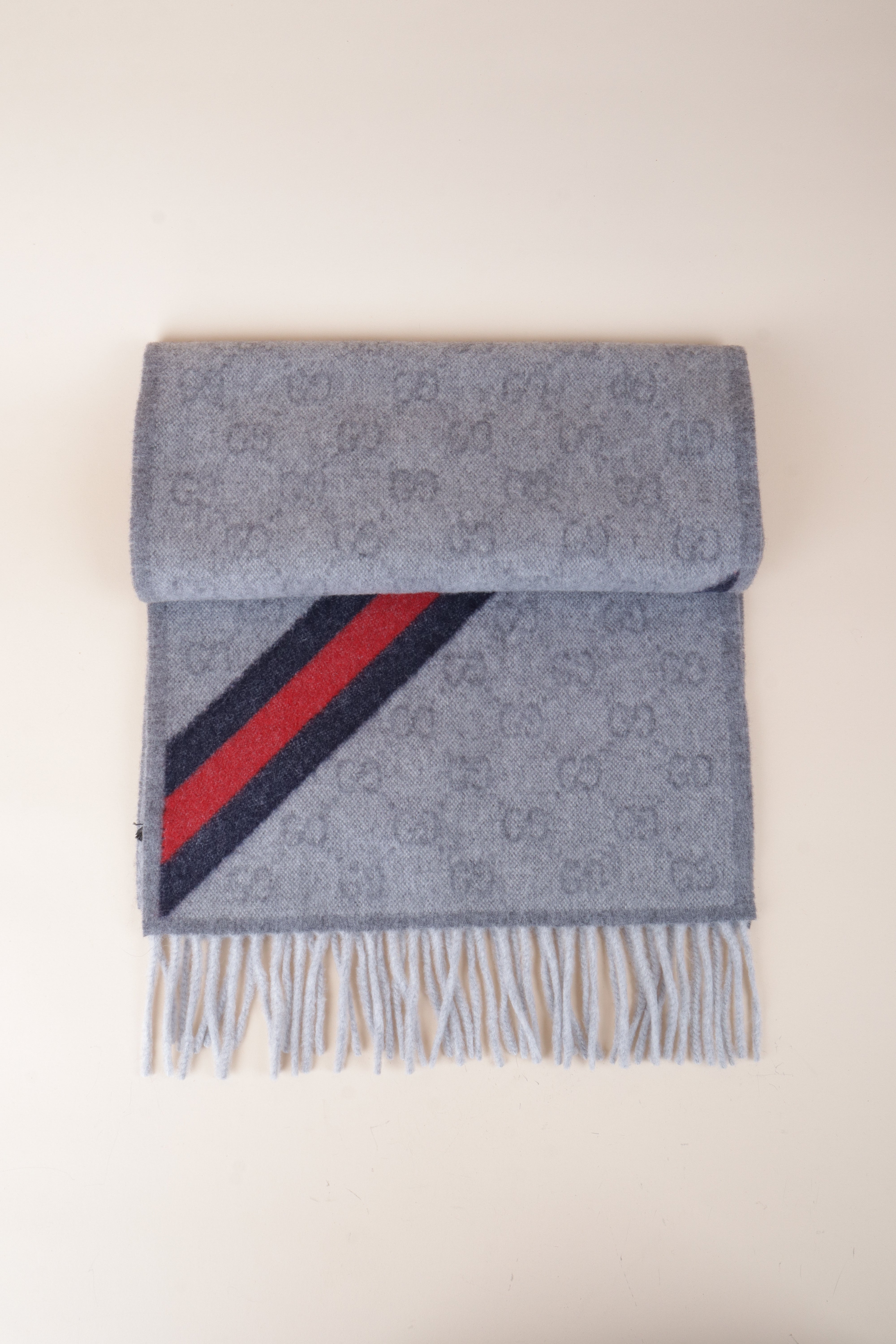 Gucci Bicolor Nikky Web Fringe Wool Scarf