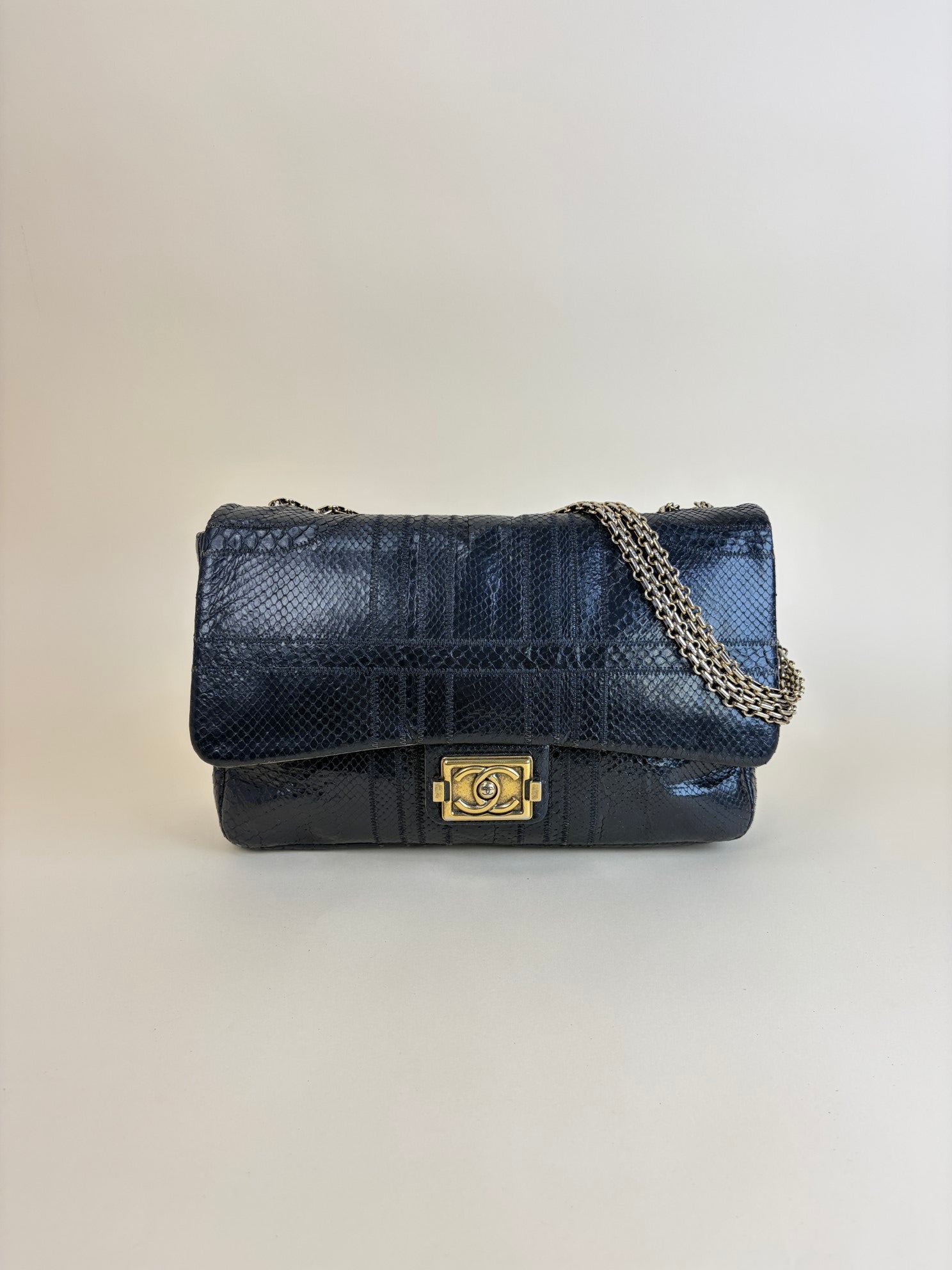 Chanel Black Python Classic Jumbo Shoulder Bag