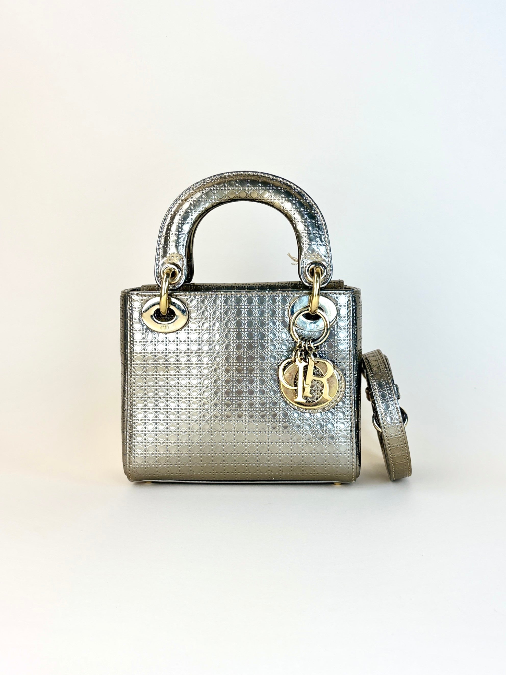 Christian Dior Metallic gold micro lady Dior