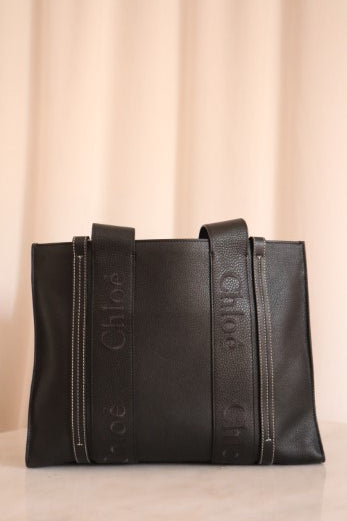 Chloe Black Woody Medium Tote Bag