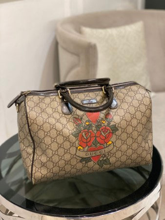 Gucci Bicolor GG Supreme Tattoo Print Joy Boston Medium Bag