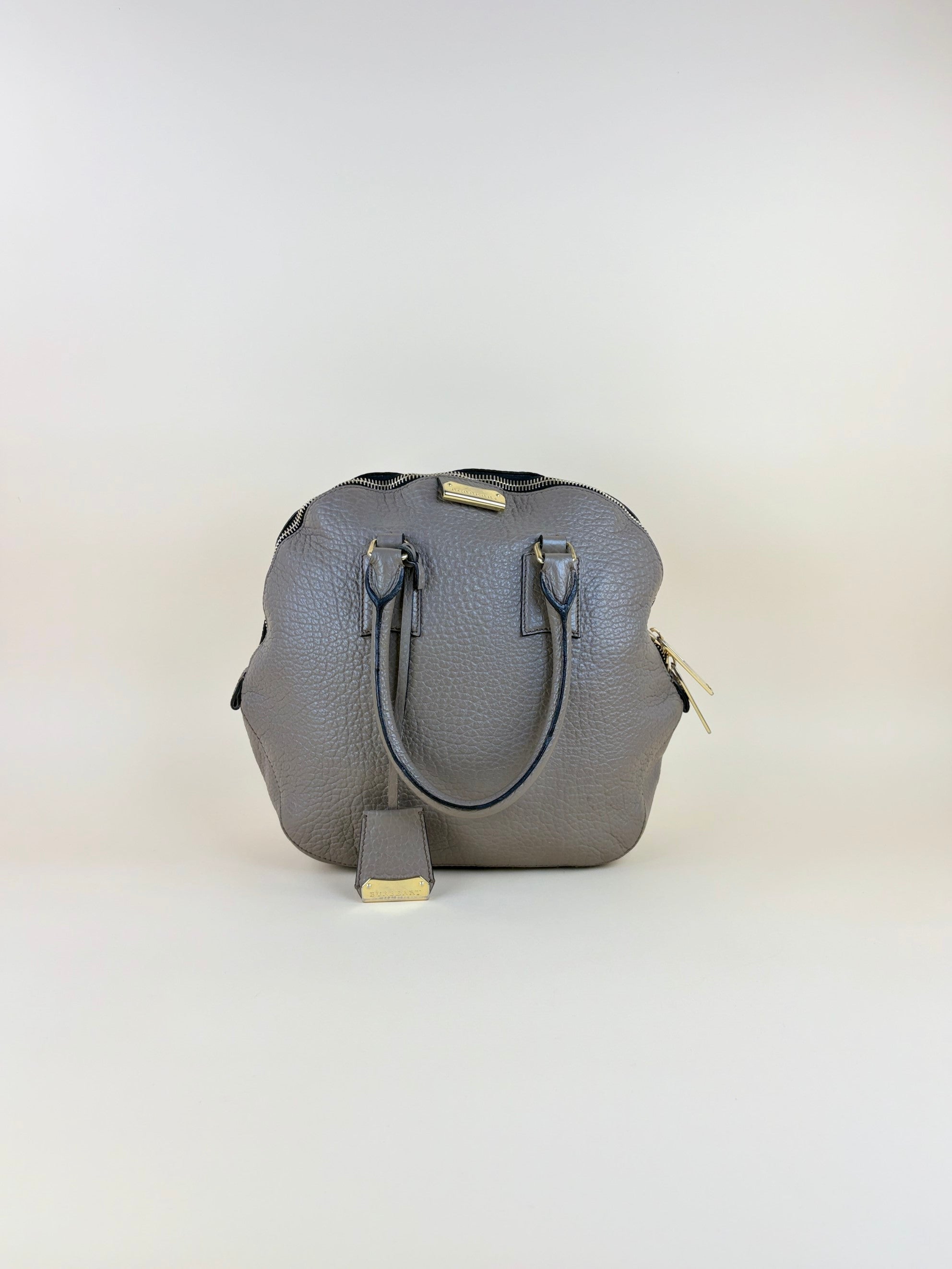 Burberry gray top handle orchard grain leather