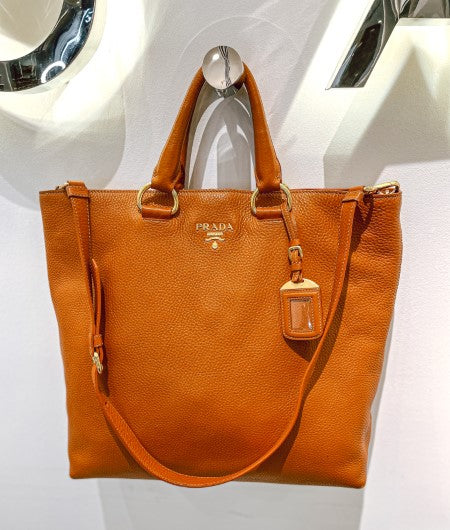 Prada Orange Vitello Daino Tote Large Bag