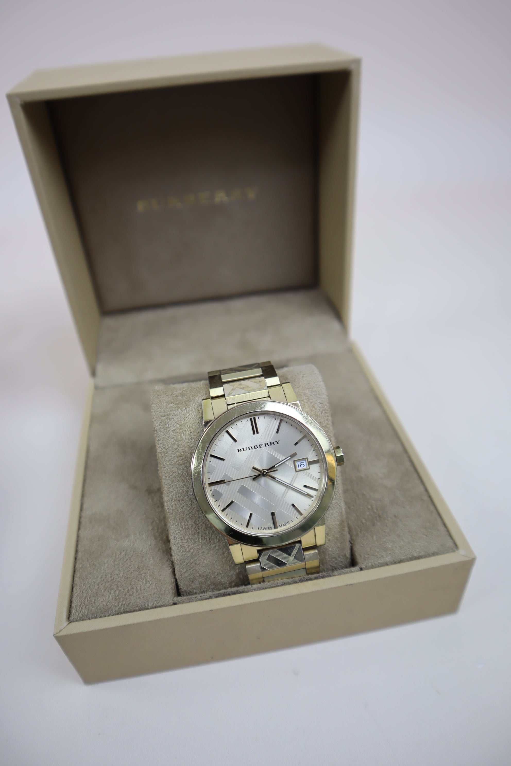 Burberry Gold Stainless Steel City Engraved Checked Watch
