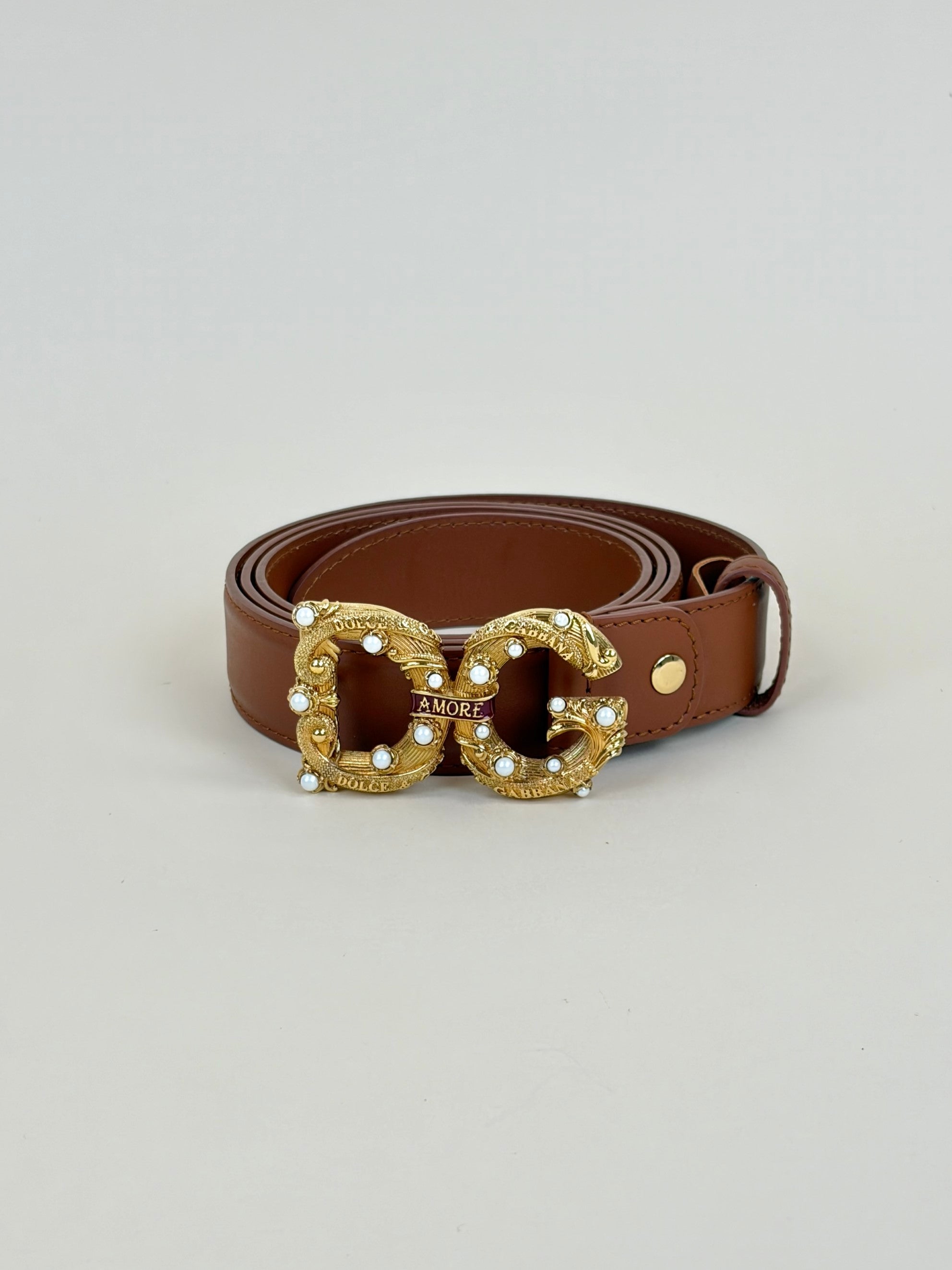Dolce & Gabbana Camel DG Amore Logo Buckle Belt